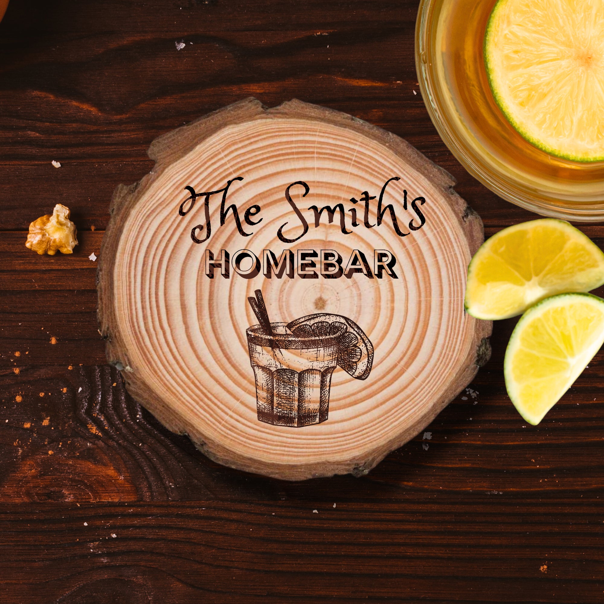 Custom Engraved Wood Slice Coasters, Personalised Drink Mat, Restaurant, Wedding/ Birthday/ Christmas Present, Corporate Housewarming Gift