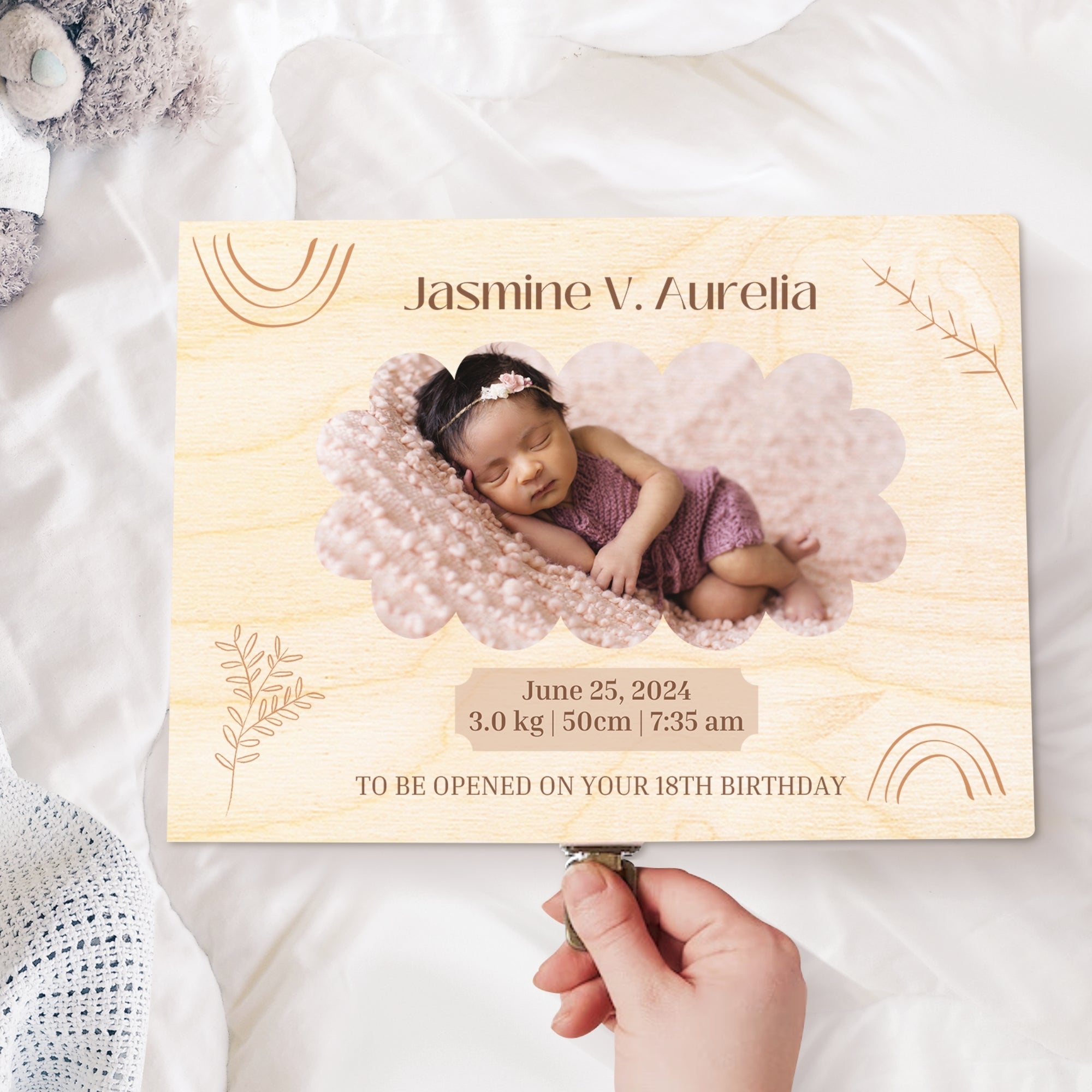 Personalised Baby Photo Wooden Keepsake Box, Custom Print Engraved Pine Memory Boxes, Treasure Storage, Nursery, Baptism First Birthday Gift