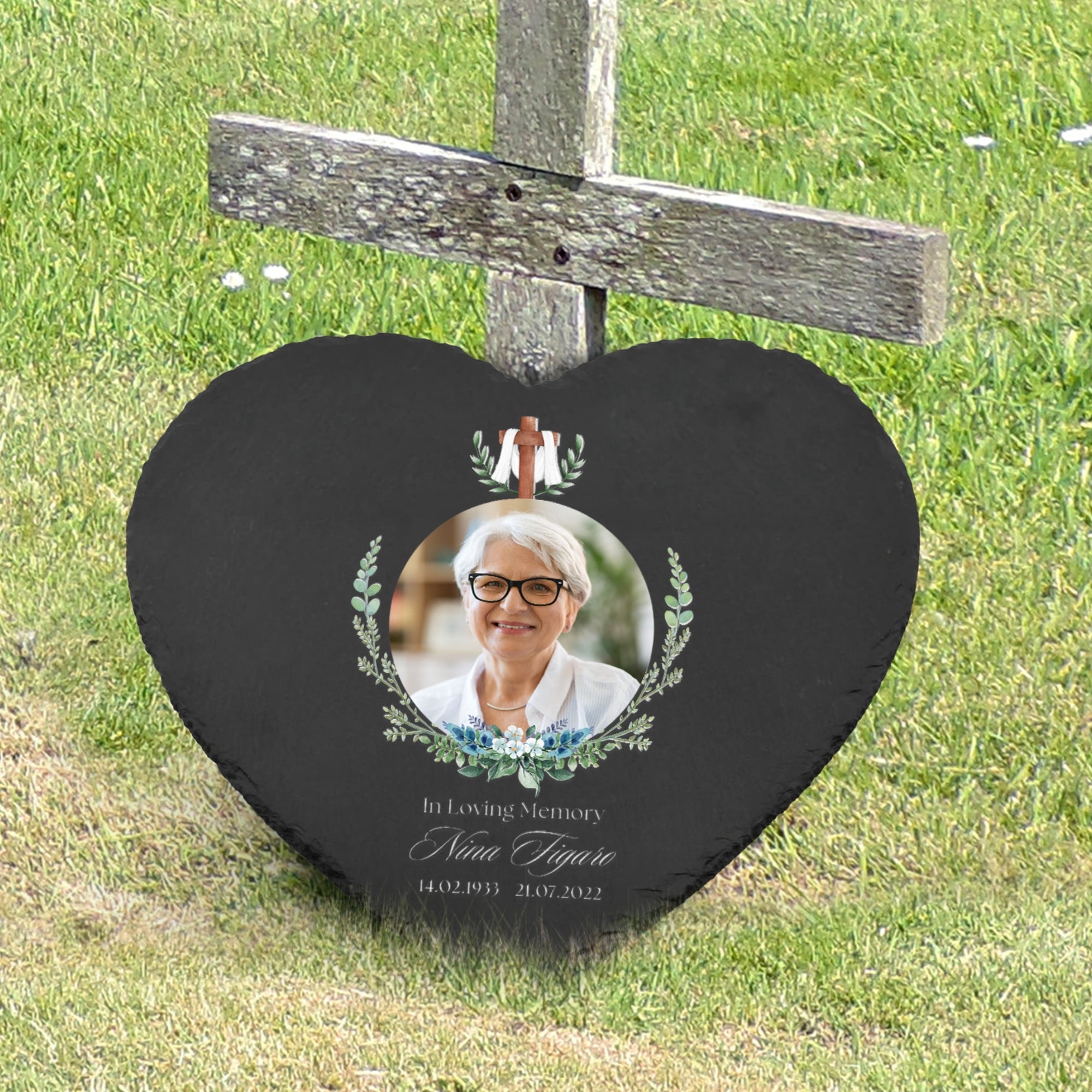 Personalised Photo Memorial Heart Slate Sign, Custom Print In Loving Memory Garden Stone Funeral Cemetery Plaque Display, Pet Loss Pray Gift