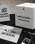 Custom Made Wedding 3 Bundle Set, Personalised Acrylic White Wishing Well Box, Memory Guest Book, Card & Gifts / Photo Guestbook Table Sign