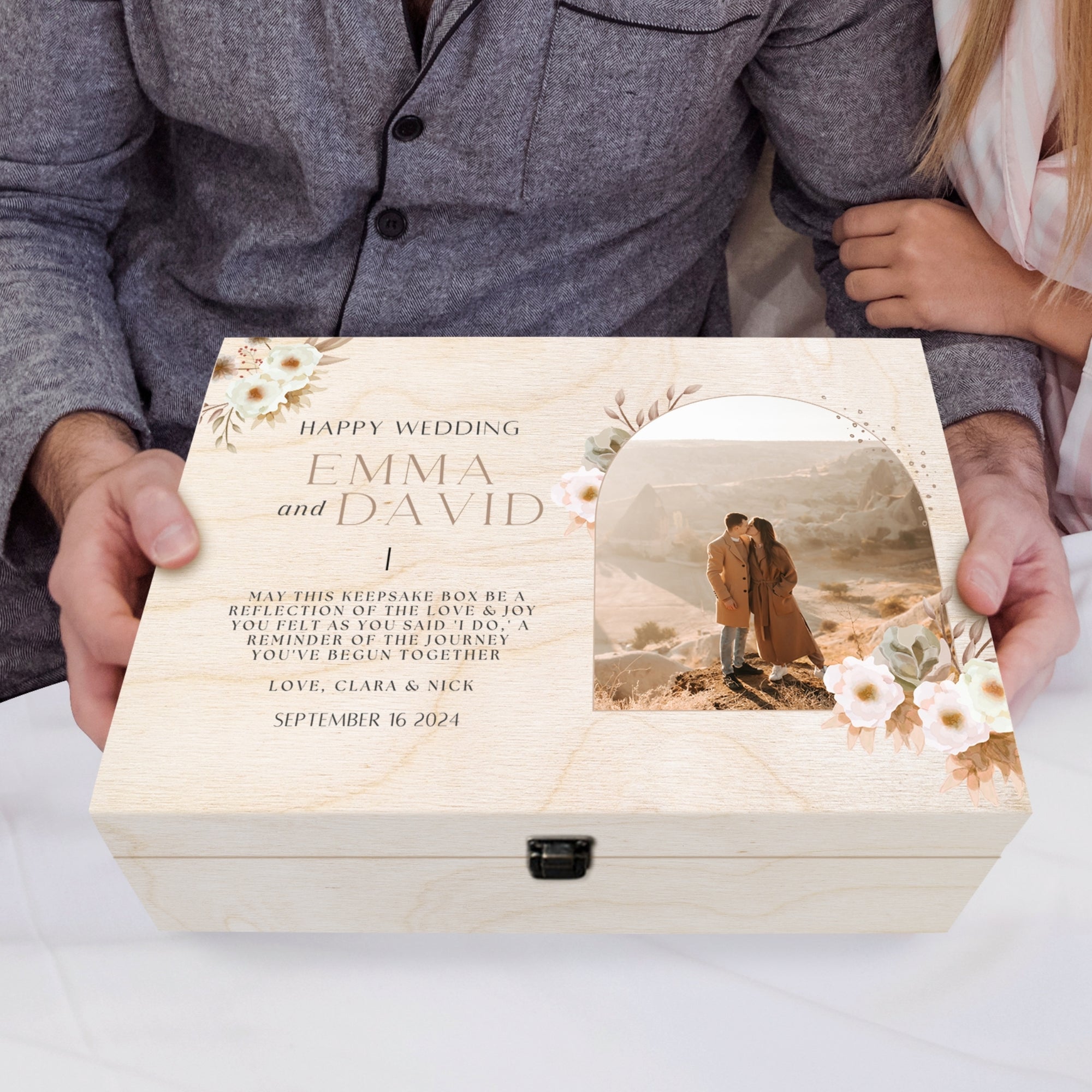 Personalised Wedding Photo Wooden Keepsake Box, Custom UV Printed Memory Treasure Storage, Engagement Couple, Anniversary, Housewarming Gift