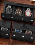 Personalised Black Leatherette Watch Case Box, Custom Engraved Travel Watches Roll Slot Display Storage, Groomsman/ Dad/ Birthday Xmas Gift