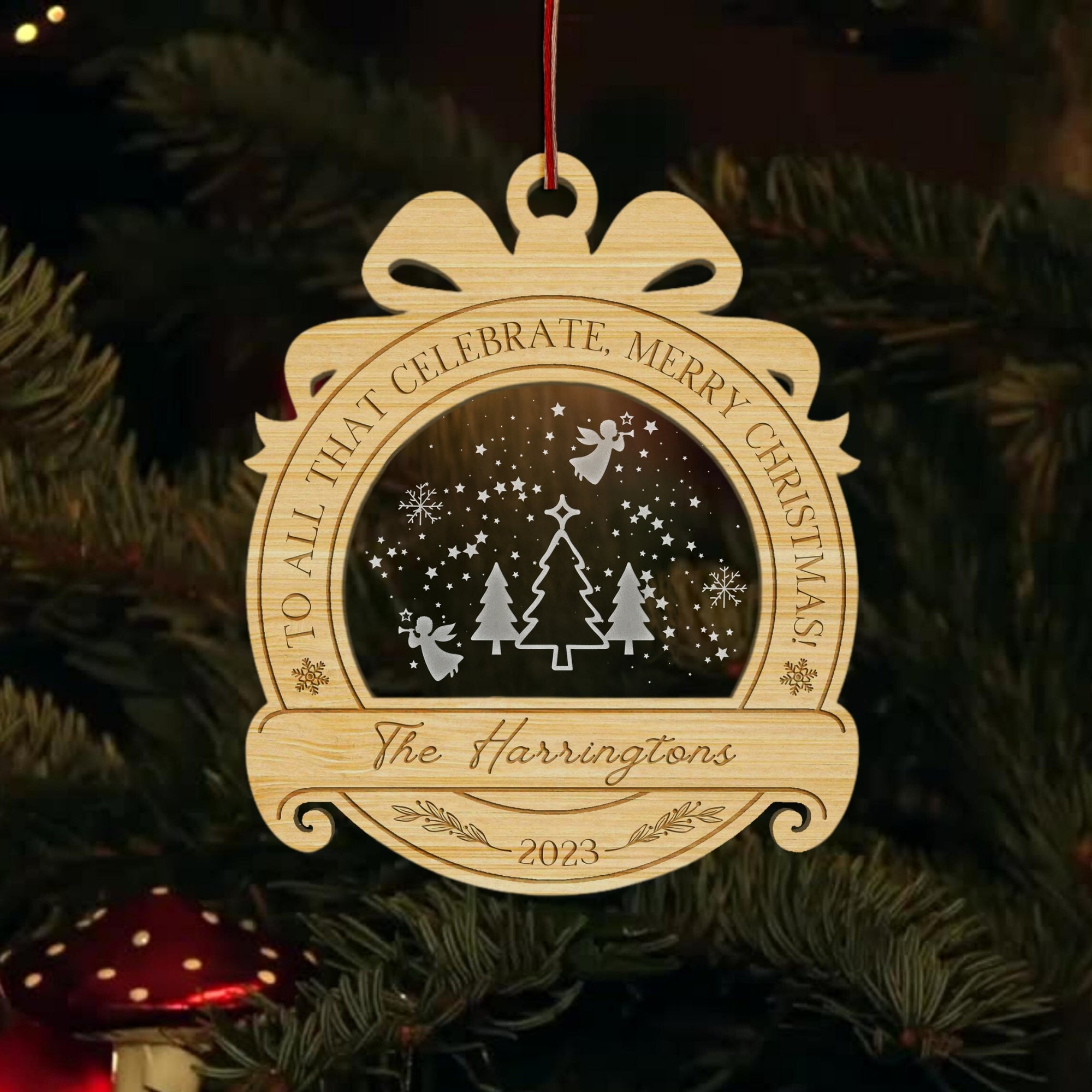 Personalised 3D Wood Acrylic Badge Ornament, Custom Etched Name Mr&Mrs First Christmas, New House/ Married Engaged Xmas Tree Tag Bauble Gift