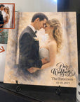 Personalised Watercolour Portrait Photo on Square Wooden Display Block