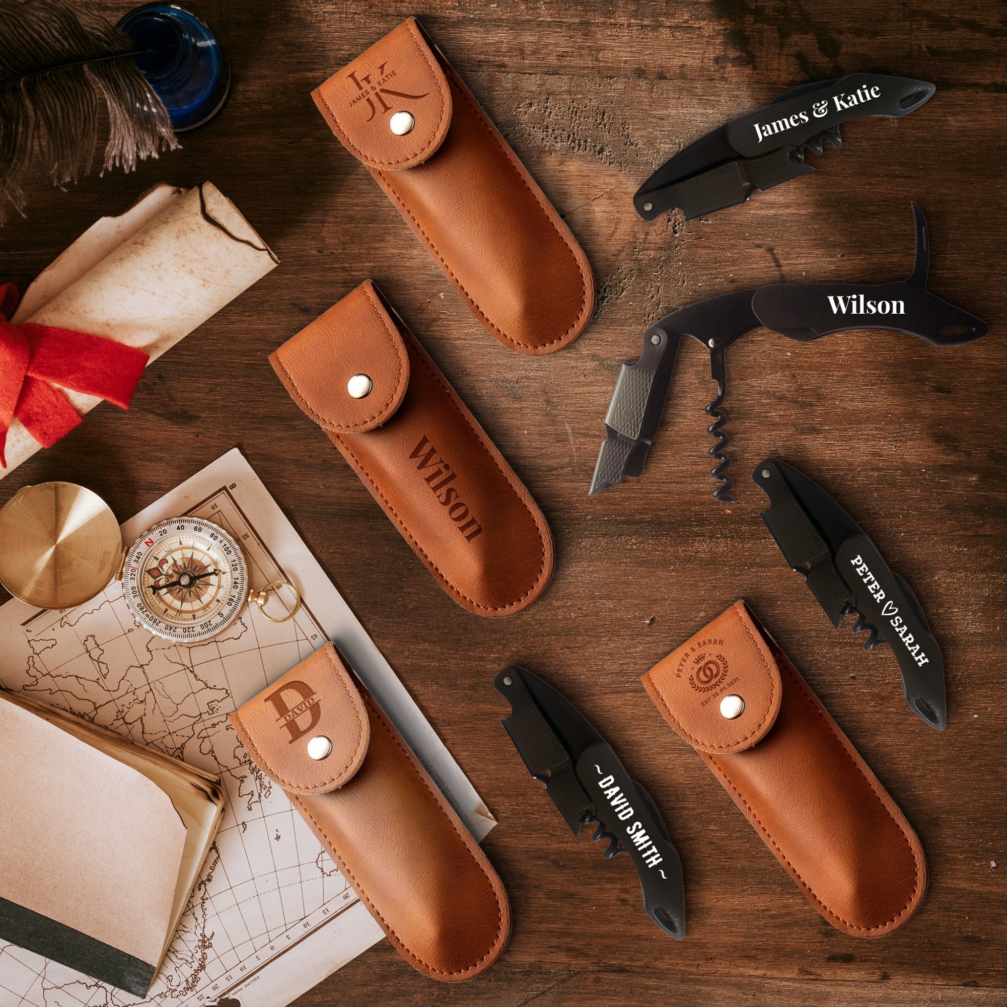 Personalised Matte Black Wine Corkscrew, Bottle Opener, Custom UV Printed Logo Knife/Foil Cutter, Corporate, Groomsmen, Dad,  Christmas Gift