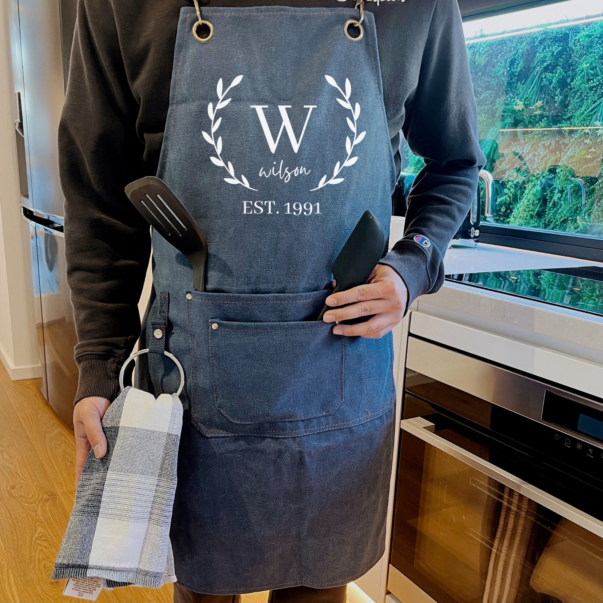 Personalised Crossover Canvas Workshop Pockets Apron, Customised Adjustable Straps Chef, BBQ, Handyman, Gardener, Farmer, Kitchen Waiter Bib