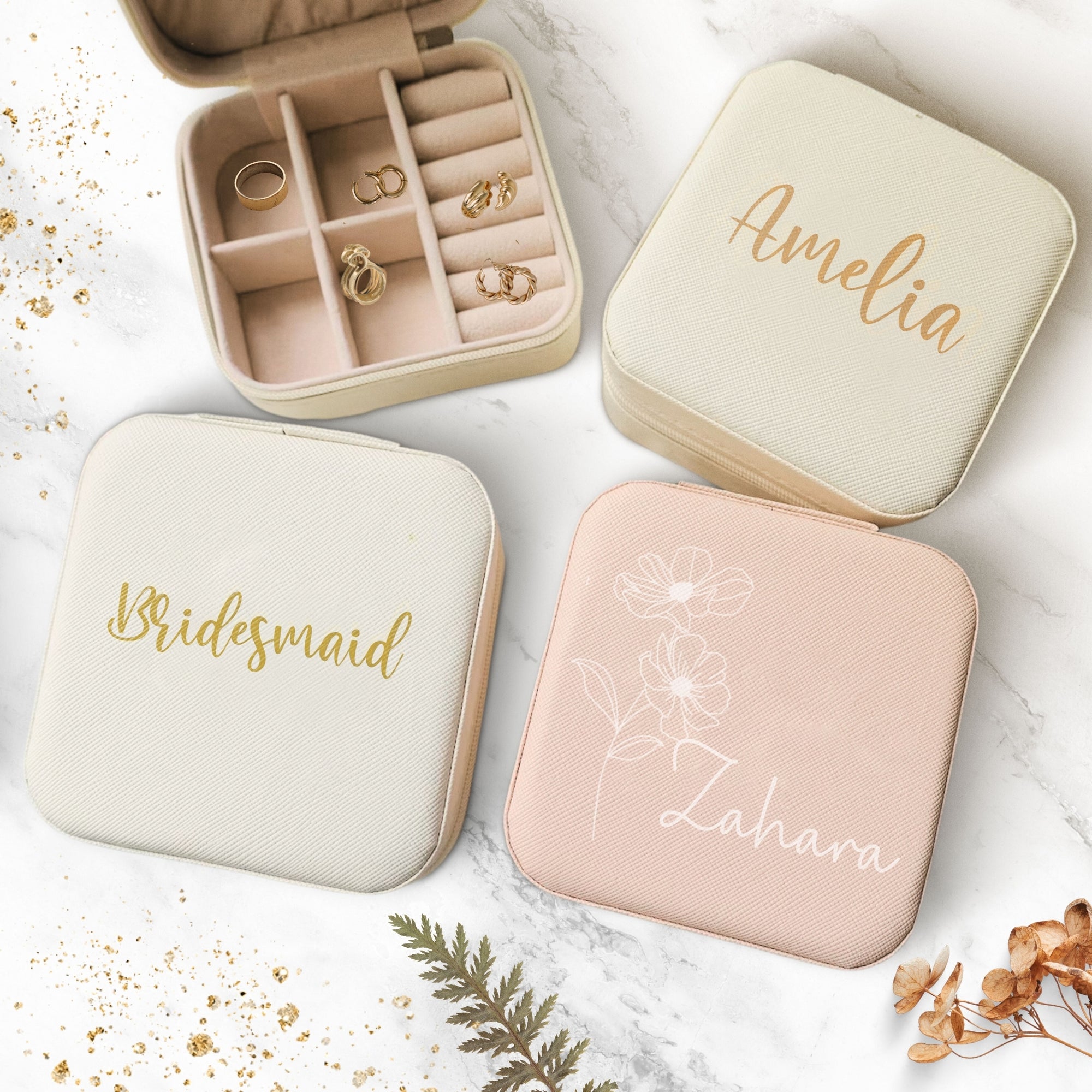 Personalised Birth Month Flower Jewellery Case, Custom UV Printed Travel Accessories Box Storage/ Holder Organiser, Bridesmaid, Mother Gift