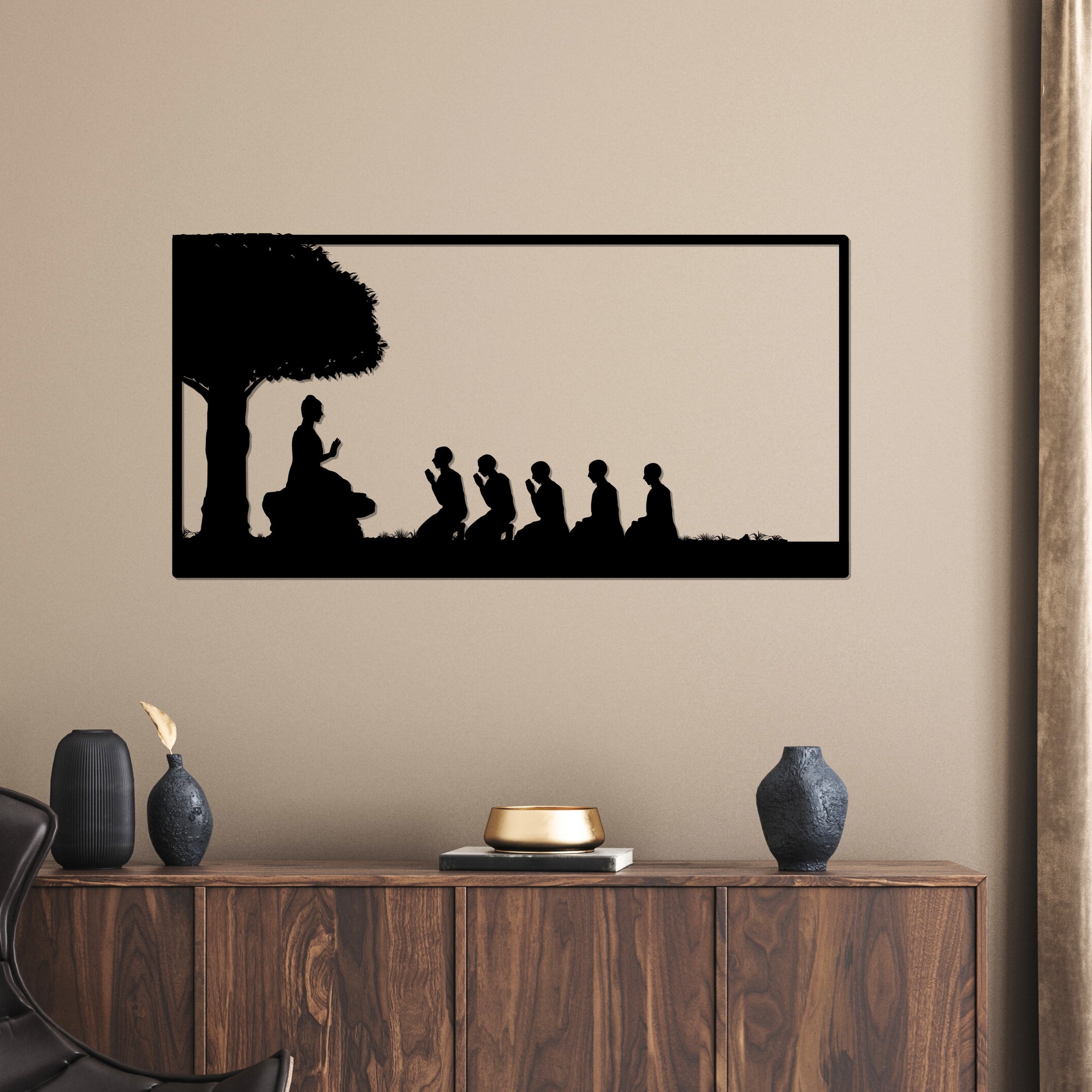 Custom Made Buddha & Disciples Wall Accent, Buddhism Sign, Meditation Spiritual Yoga Studio, Room Decor Hoop, Zen Art, Housewarming Gift