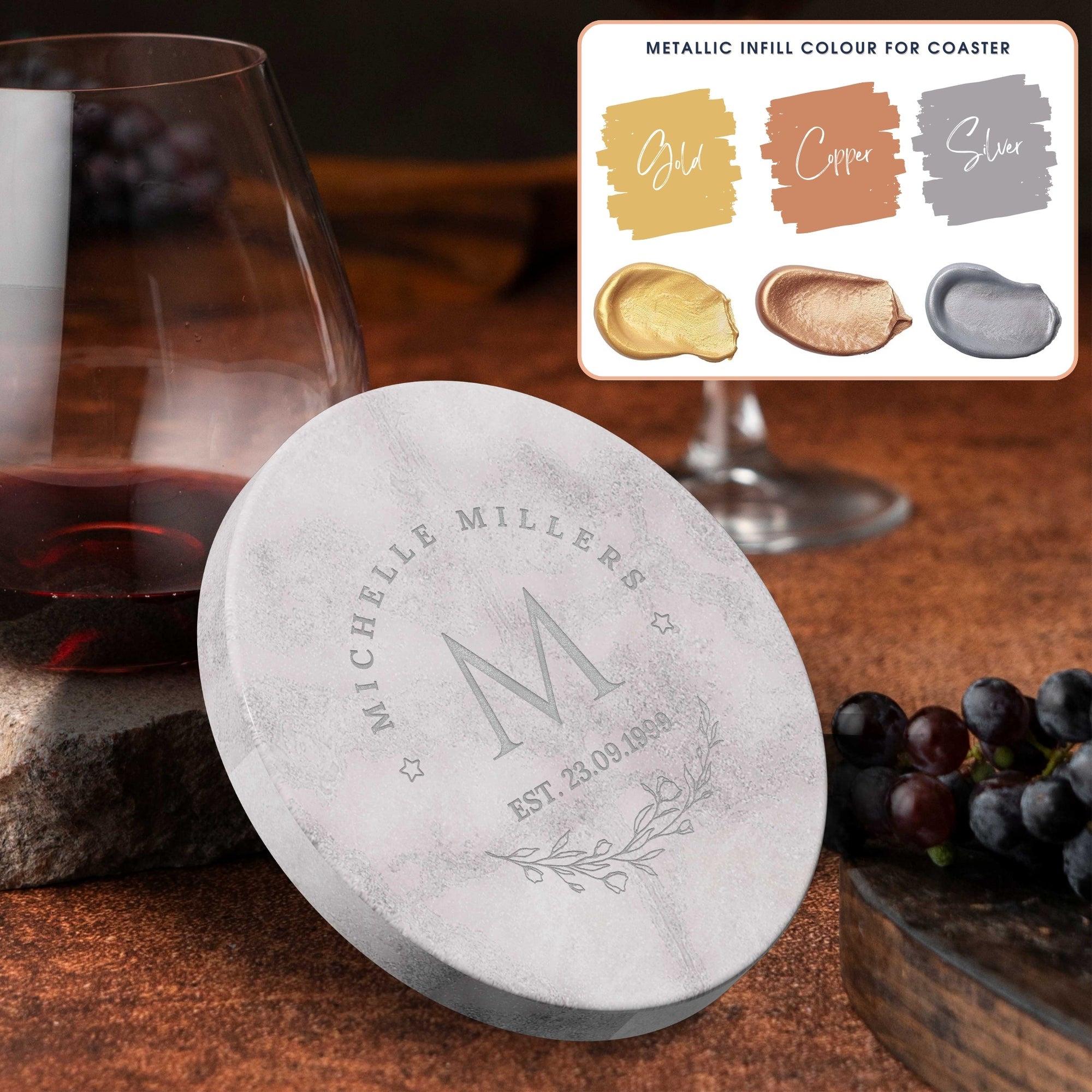 Personalised Glass, Marble Coaster, Cheese Knifes Set in Custom Engraved Wooden Box, Maid of Honour, Mum, Bridesmaid Proposal Wedding Gift