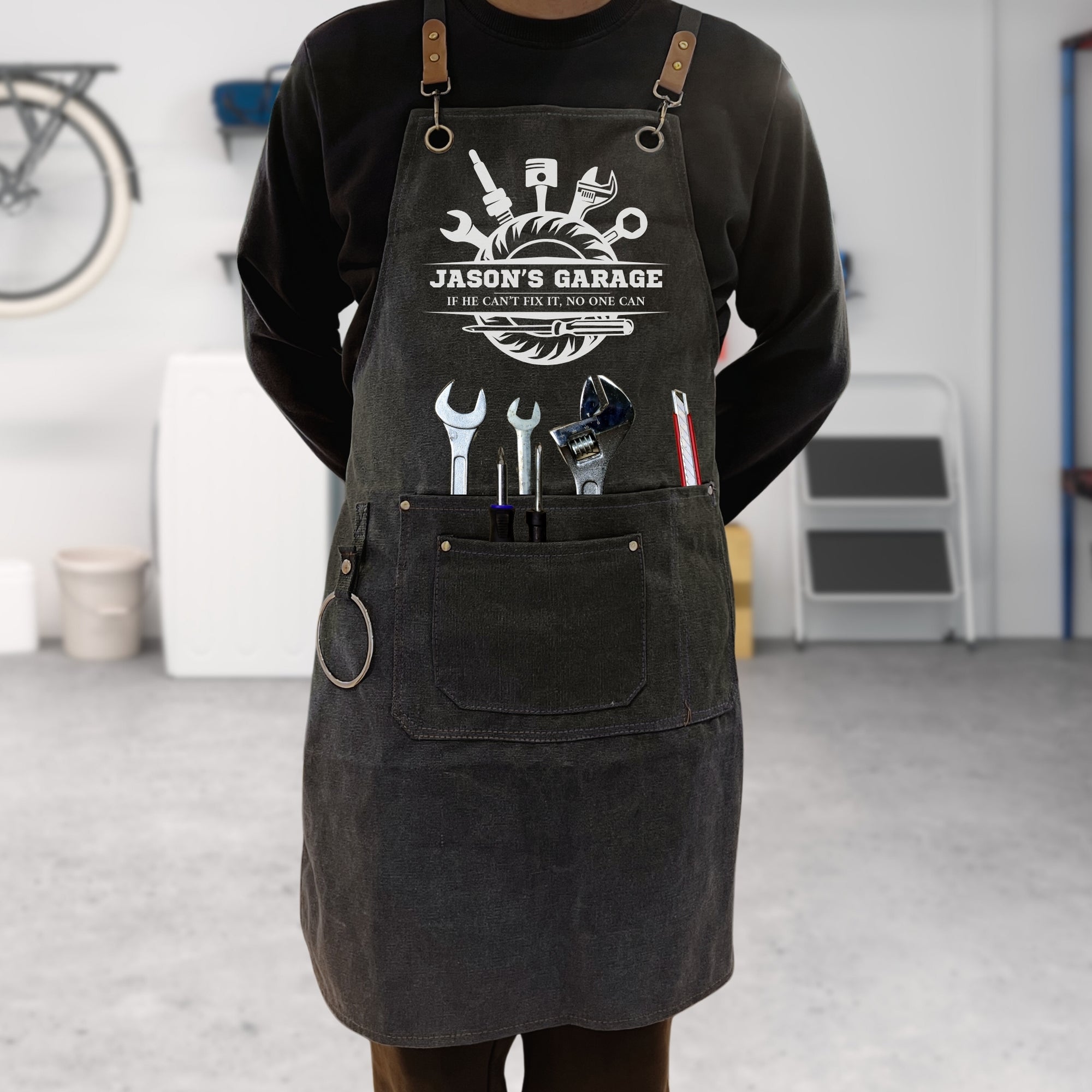 Personalised Crossover Canvas Workshop Pockets Apron, Customised Adjustable Straps Chef, BBQ, Handyman, Gardener, Farmer, Kitchen Waiter Bib