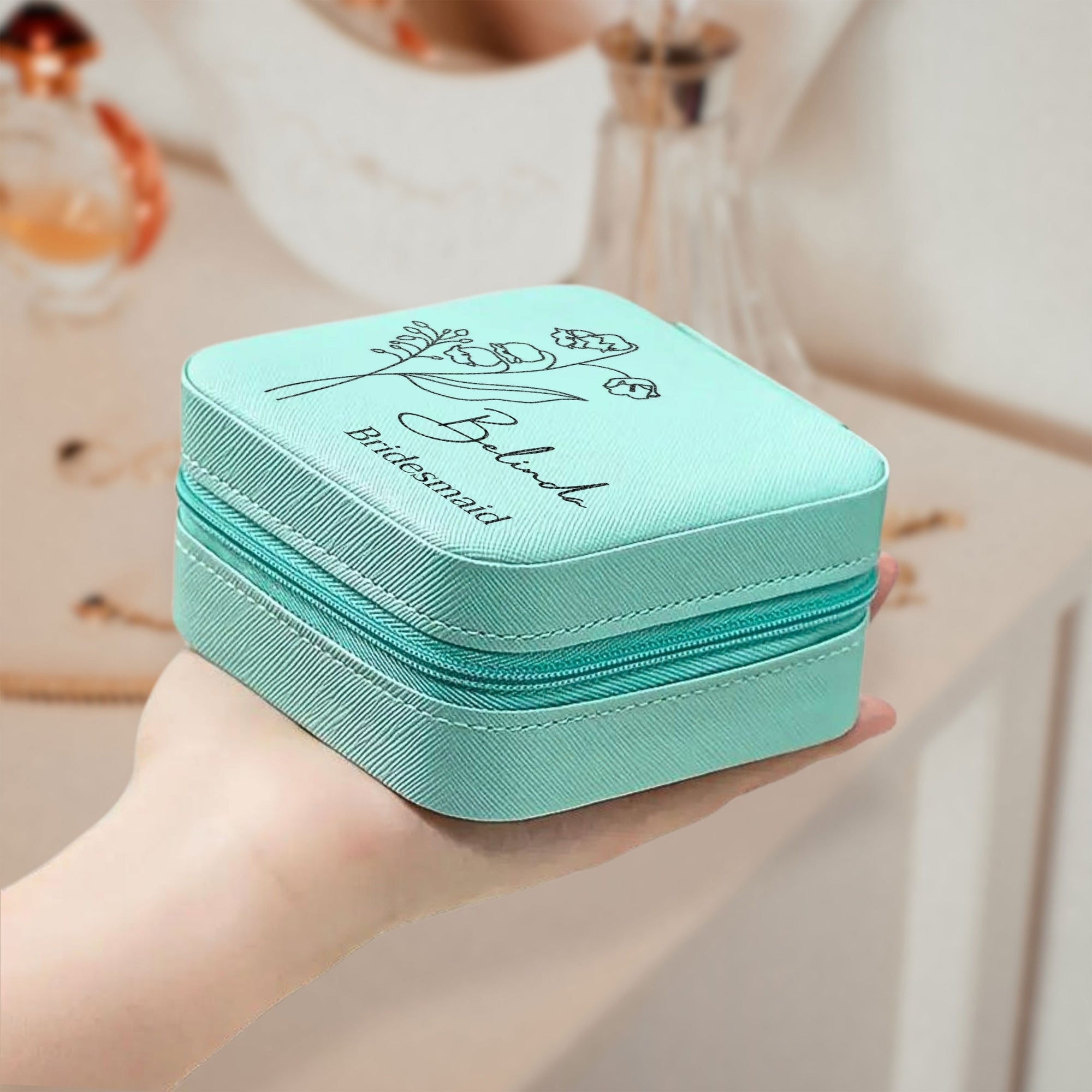 Personalised Birth Month Flower Jewellery Case, Custom UV Printed Travel Accessories Box Storage/ Holder Organiser, Bridesmaid, Mother Gift