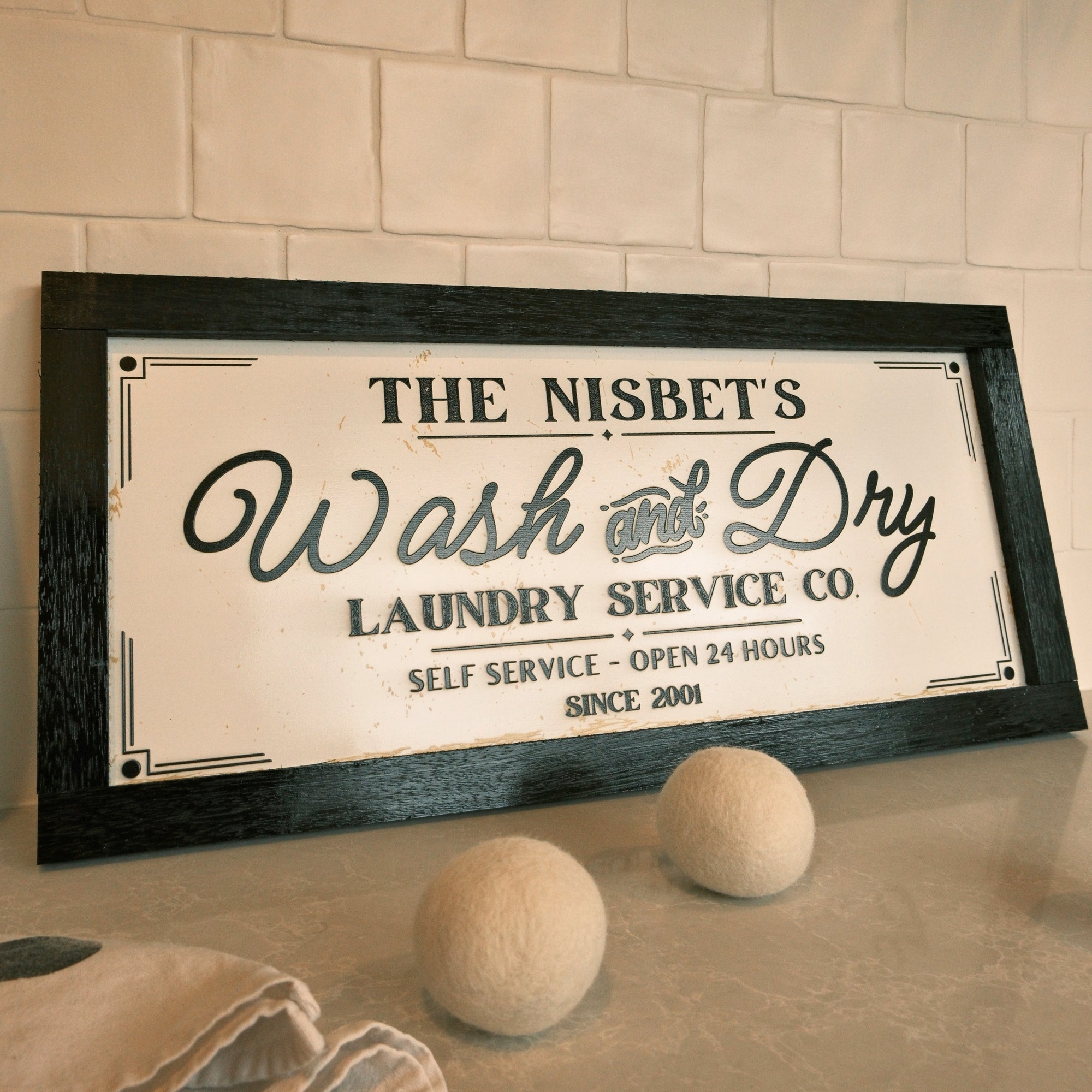 Personalised Family Name Farmhouse Laundry Wooden Sign - Wash & Dry