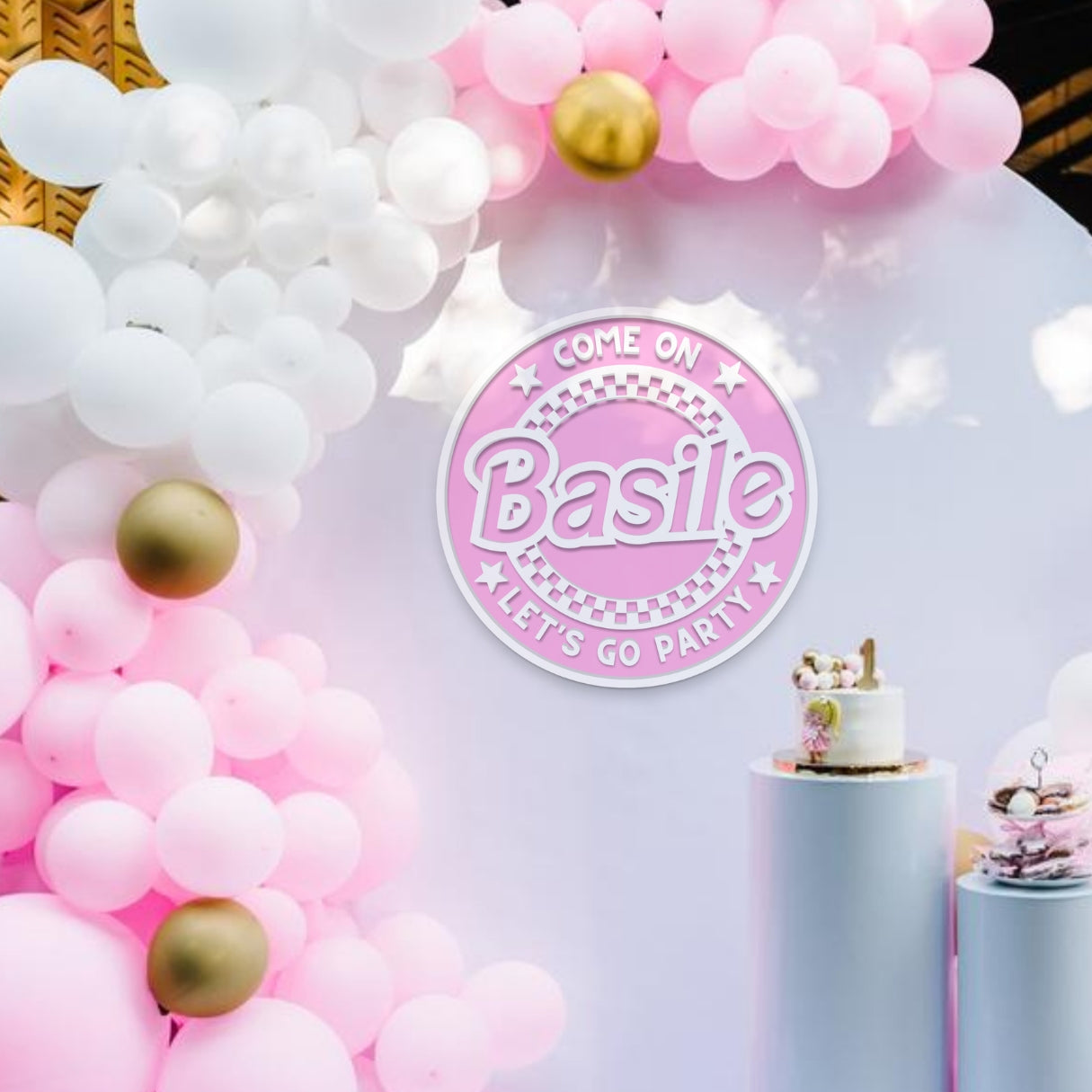 Custom Acrylic 3D Double Layer Barbie Name Round Sign, Personalised Nursery Wall Decor, Wedding Birthday Bridal Shower Circle Plaque Signage