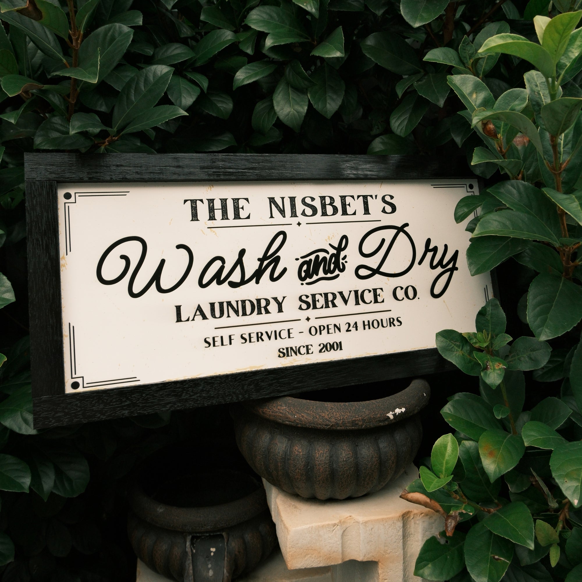 Personalised Family Name Farmhouse Laundry Wooden Sign - Wash & Dry