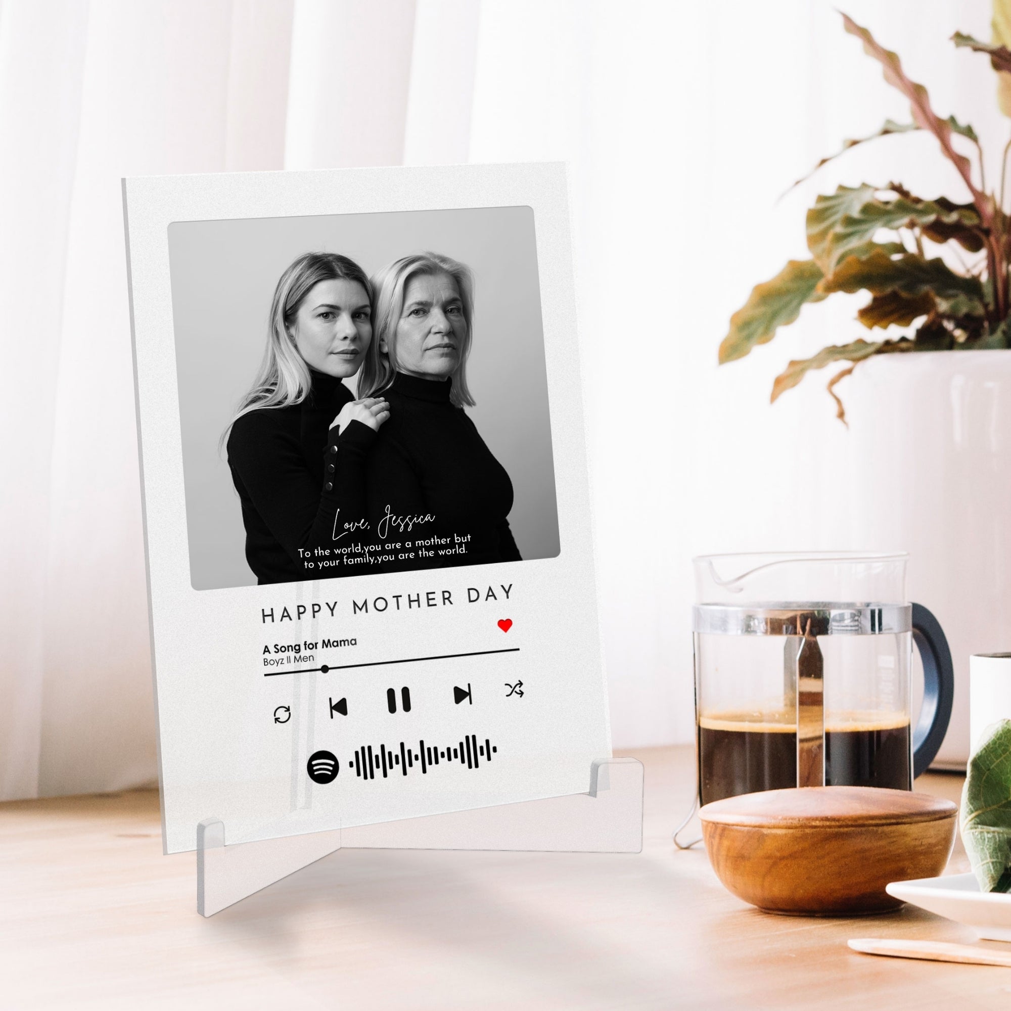 Custom UV Print Wooden Photo Spotify Song QR Code Plaque, Personalised Acrylic Picture Display Frame Stand, Wedding Couple, Anniversary Gift