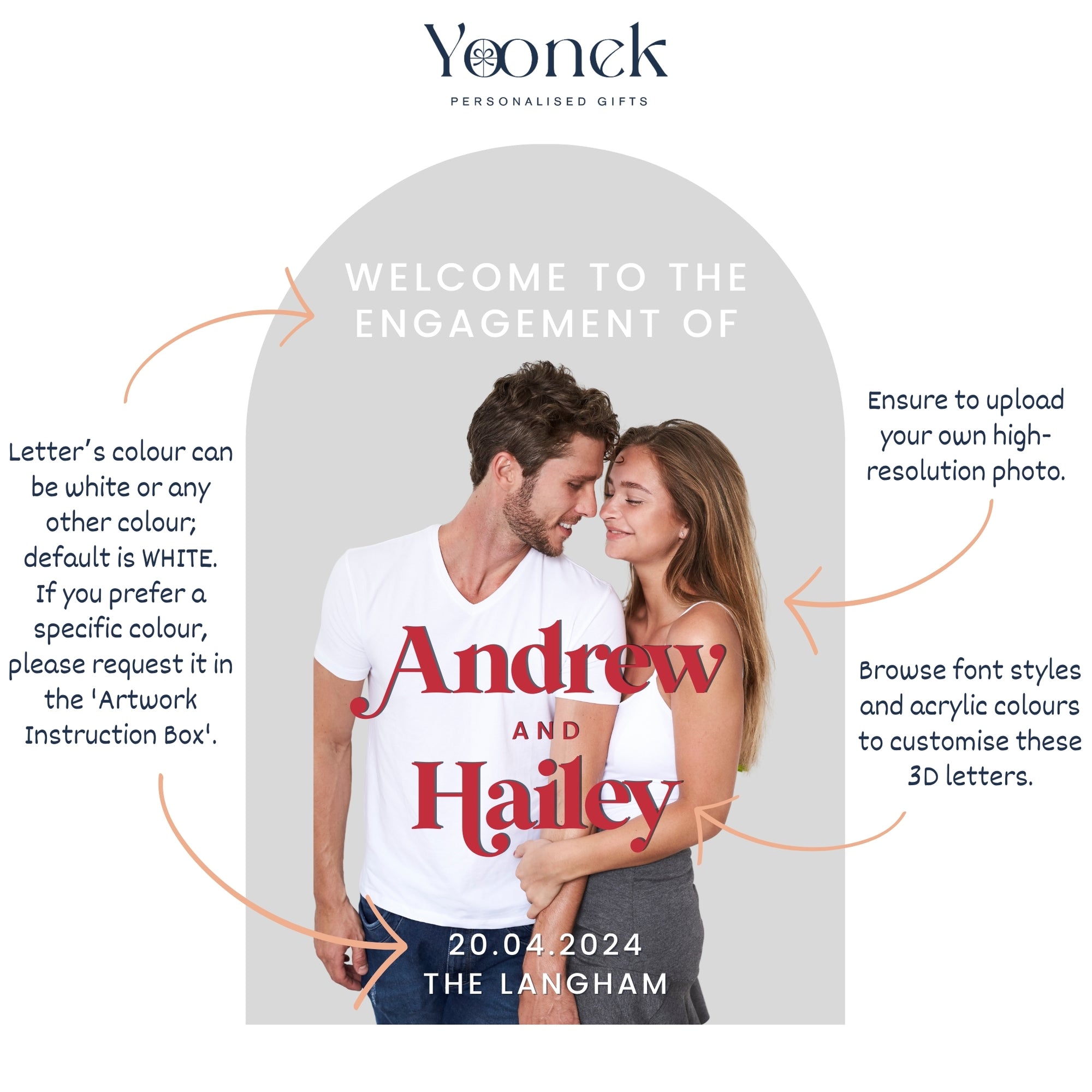 Personalised 3D Photo Engagement/ Wedding Welcome Mirror Acrylic Arch Sign