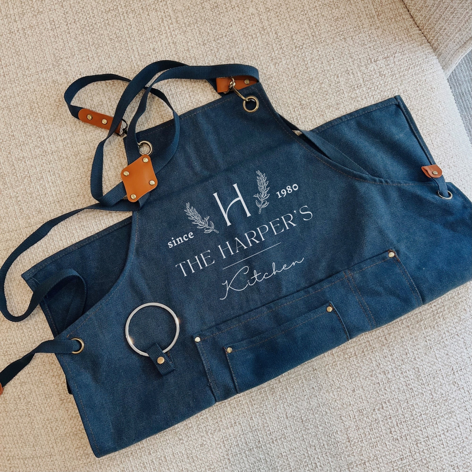 Personalised Crossover Canvas Workshop Pockets Apron, Customised Adjustable Straps Chef, BBQ, Handyman, Gardener, Farmer, Kitchen Waiter Bib