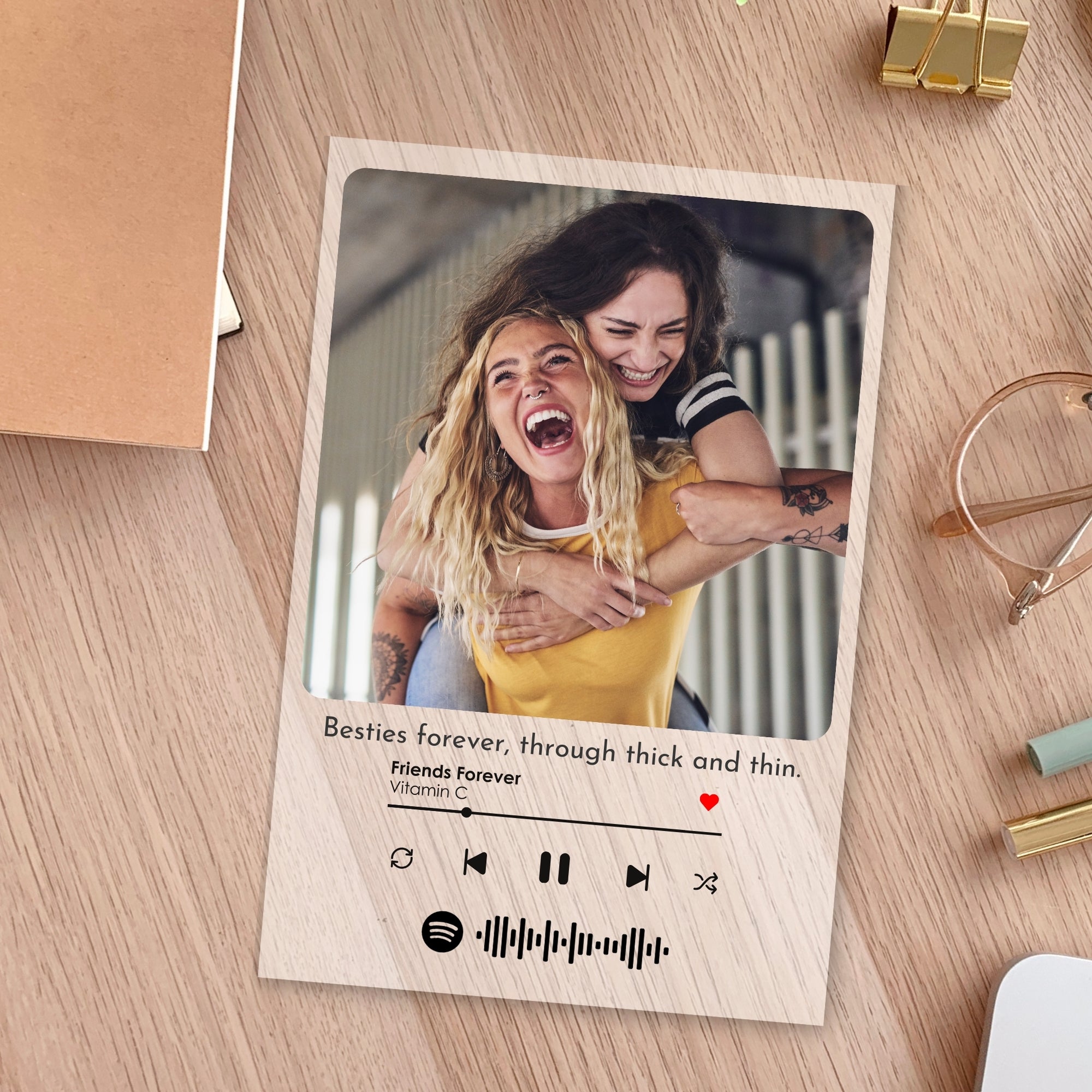 Custom UV Print Wooden Photo Spotify Song QR Code Plaque, Personalised Acrylic Picture Display Frame Stand, Wedding Couple, Anniversary Gift