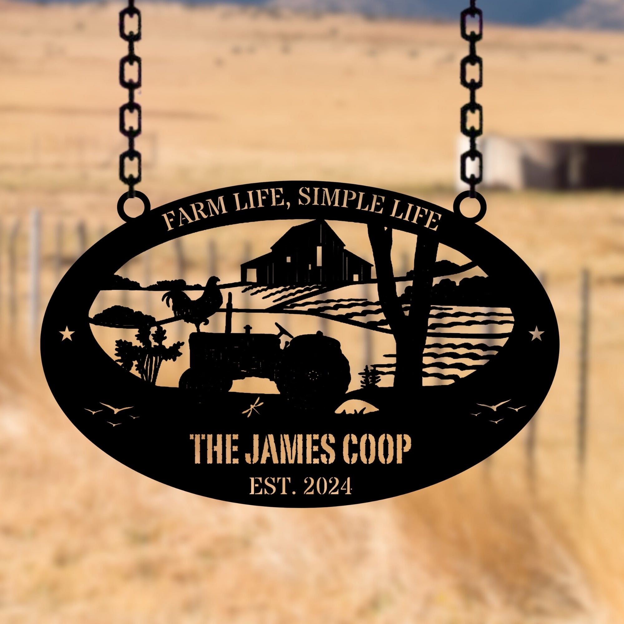 Custom Made Acrylic Farm House Scenery Hoop Sign, Personalised Rustic Chicken Coop Signage, Backyard Patio Ranch Wall Art, Housewarming Gift