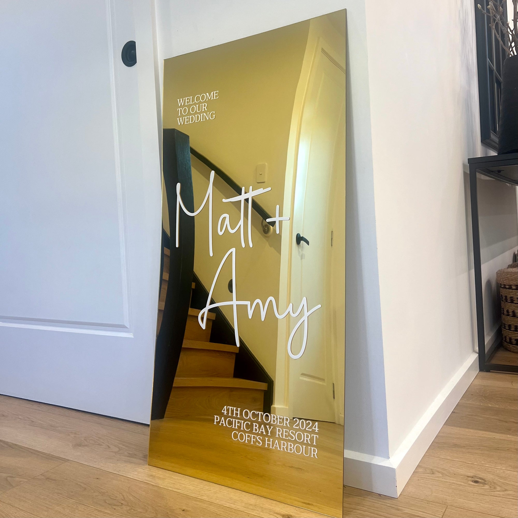 Personalised Acrylic Reception Wedding Signage Bundle, Custom UV Print 3 Mirror Welcome Signs Set, Engagement/ Bridal Shower/ Birthday Decor