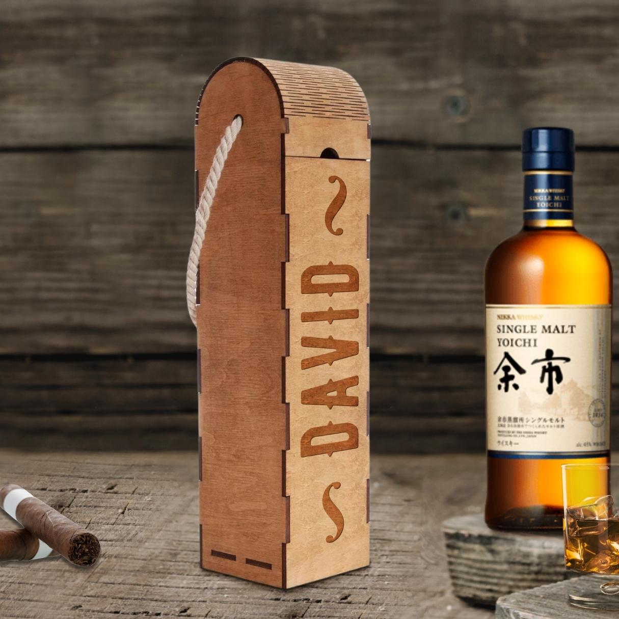 Custom Made Laser Cut & Engraved Carry Rope Handle Wooden Wine Box, Personalised Plywood/ MDF Name/ Logo Wedding, Birthday, Corporate Wine Bottle Gift Boxes