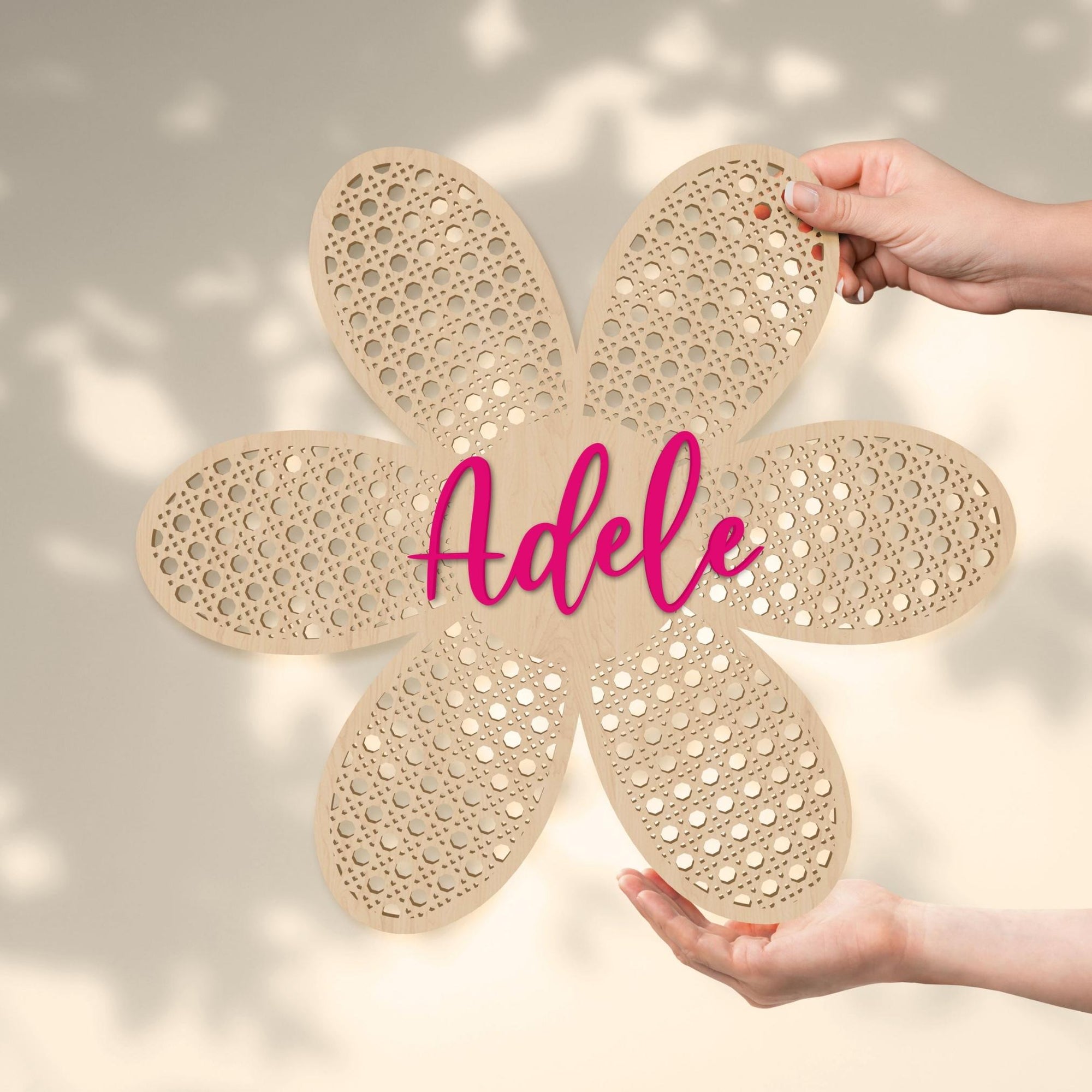 Custom Made 3D Acrylic Name Rattan Daisy Flower Sign, Personalised Kid Nursery Coastal Hampton Wall Decor, Birthday Baby Shower Logo Signage