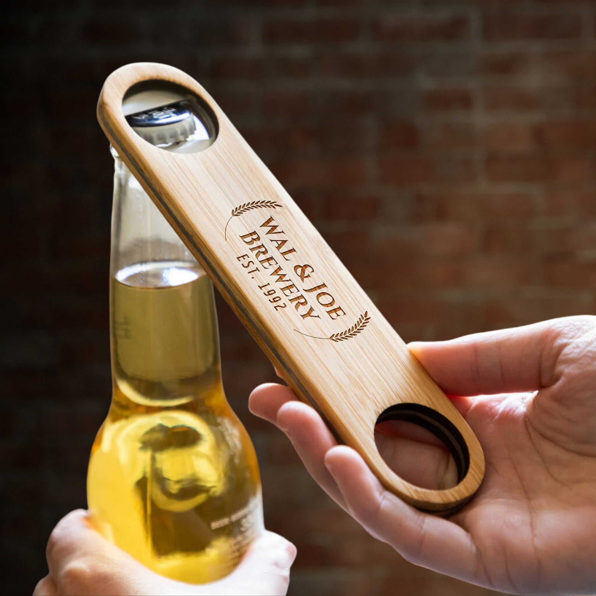 Personalised Wooden Bar Blade Beer Bottle Opener, Custom Engraved Logo Corporate Gift, Wedding Favour, Groomsmen, Father's Day, Teacher Gift
