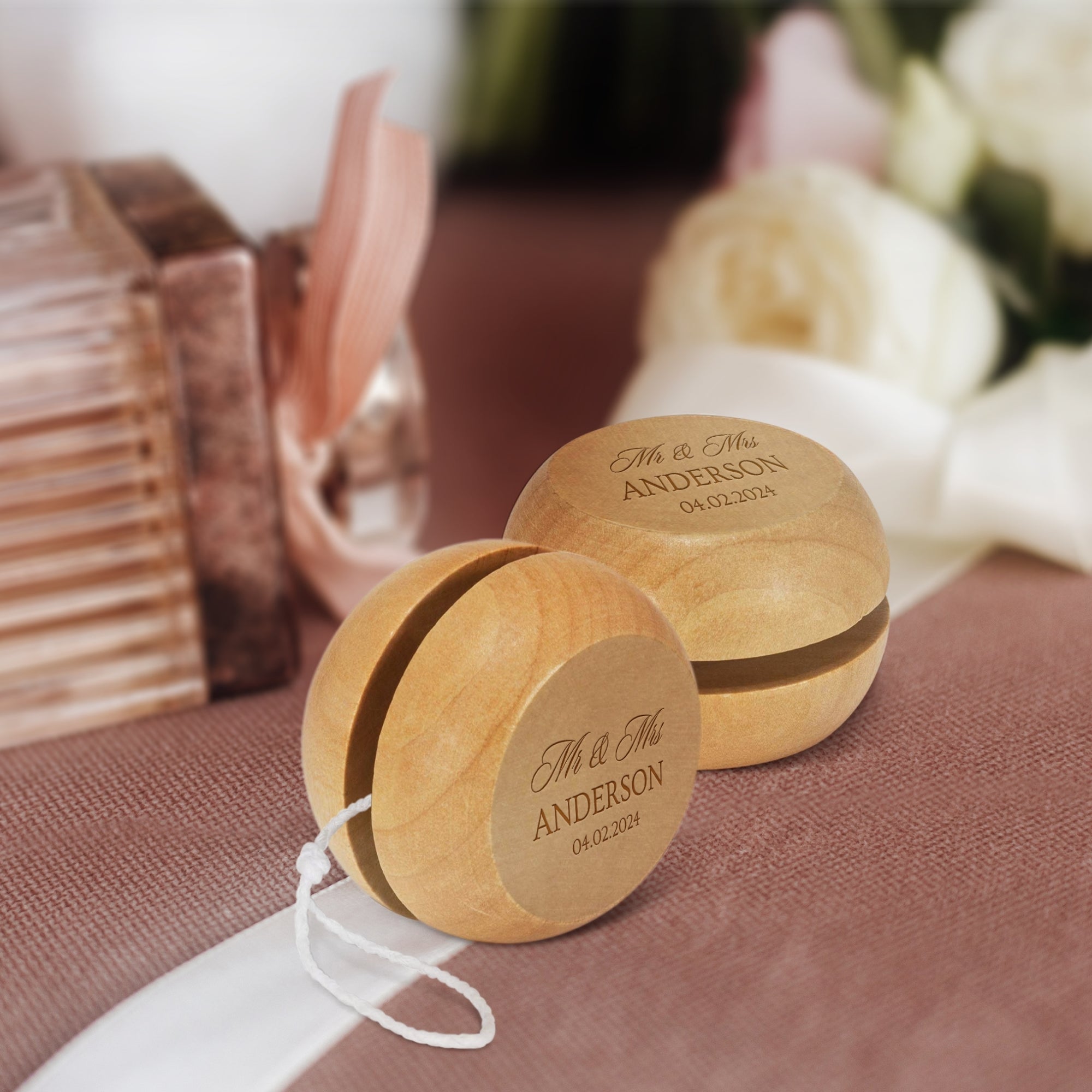 Personalised Wooden YoYo, Engraved Ring Bearer Keepsake, Kid's Toy, Christening, Dad Birthday, Christmas Logo Corporate Gift, Wedding Favour
