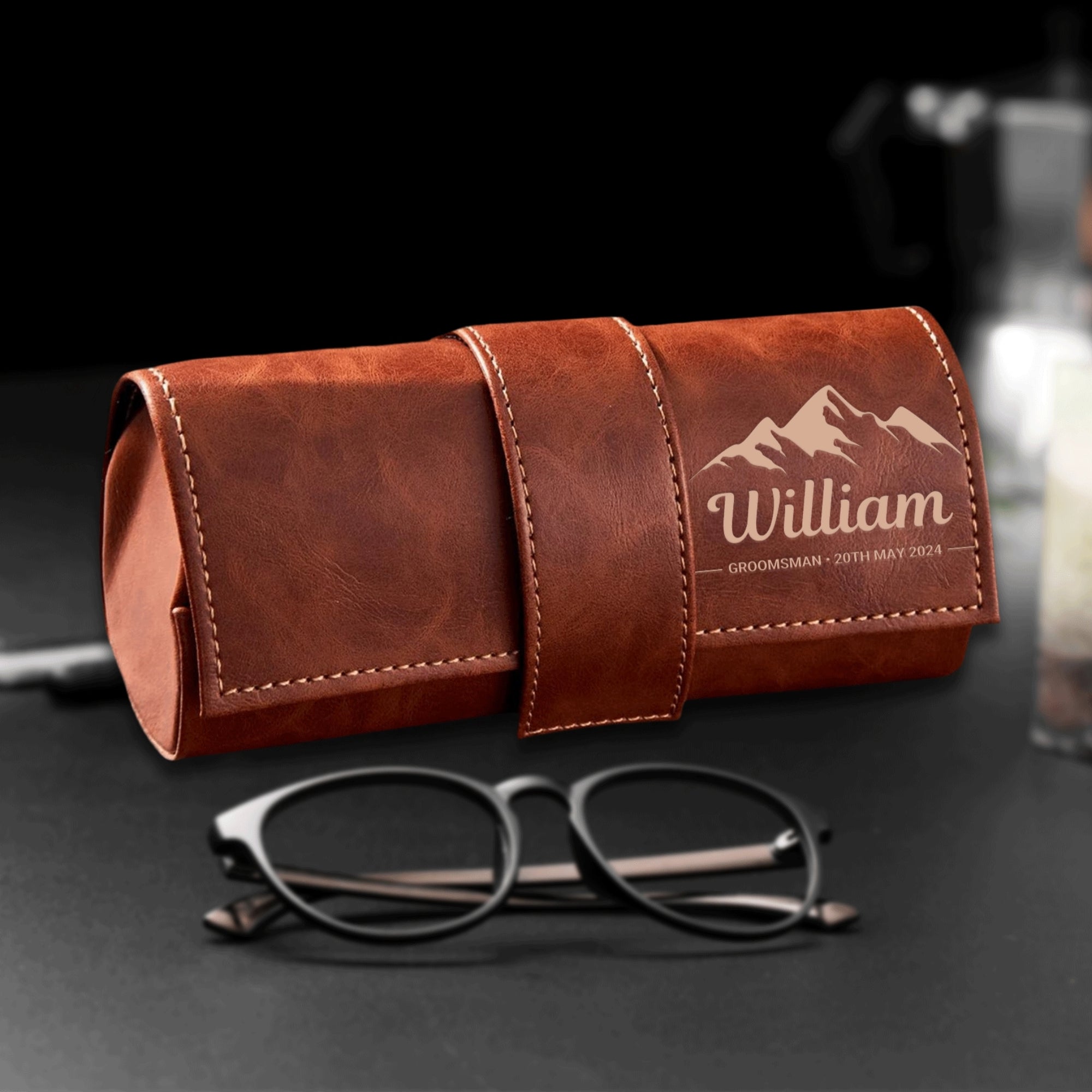 Personalised Unisex Leatherette Sunglasses Case, Custom Engraved Logo Eyeware/ Eyeglasses Box, Groomsman, Mother, Father Birthday, Xmas Gift