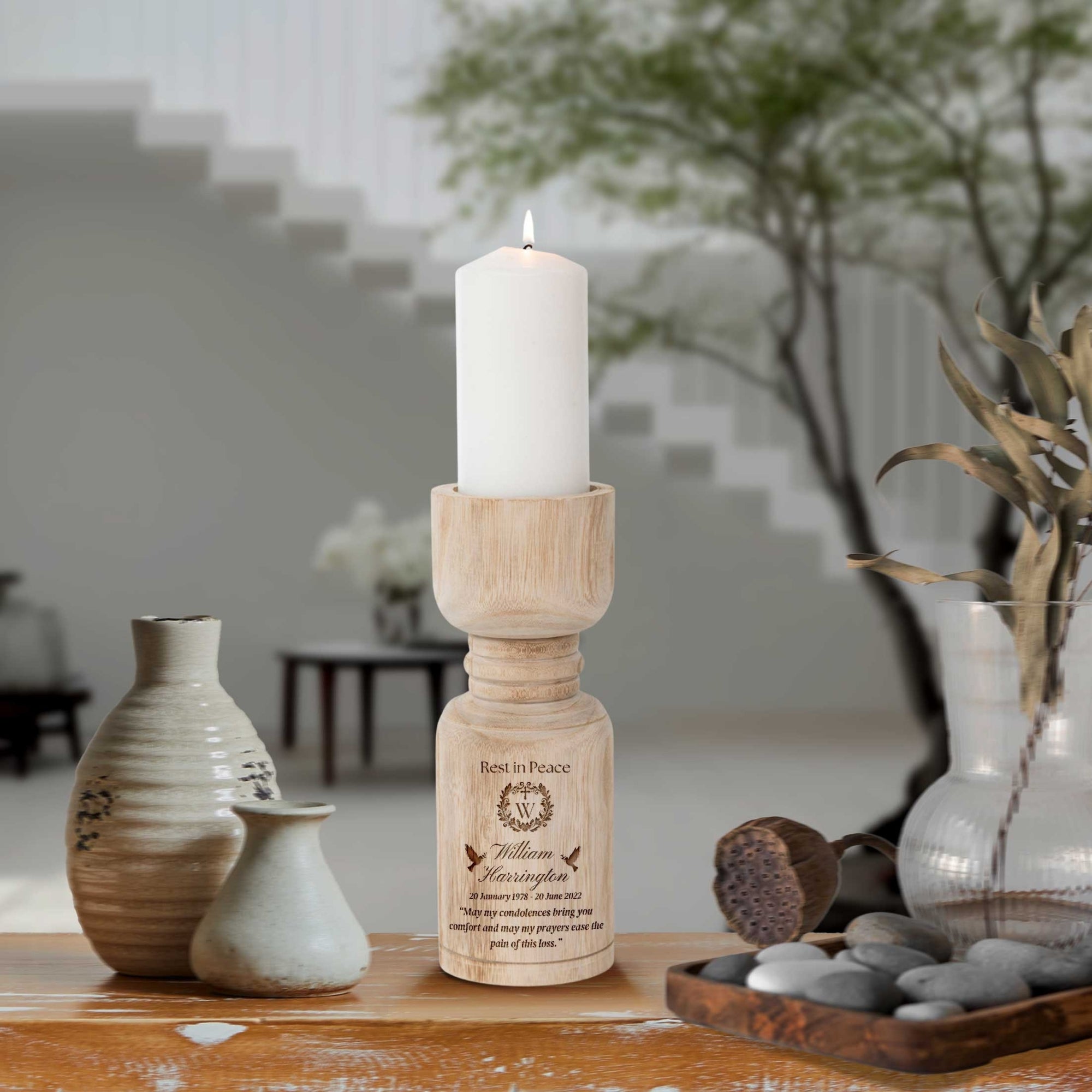 Personalised Memorial Wooden Angel Candle Holder, Custom Logo Engraved In Loving Memory Funeral, Pet Loss, Prayer, Sympathy Remembrance Gift