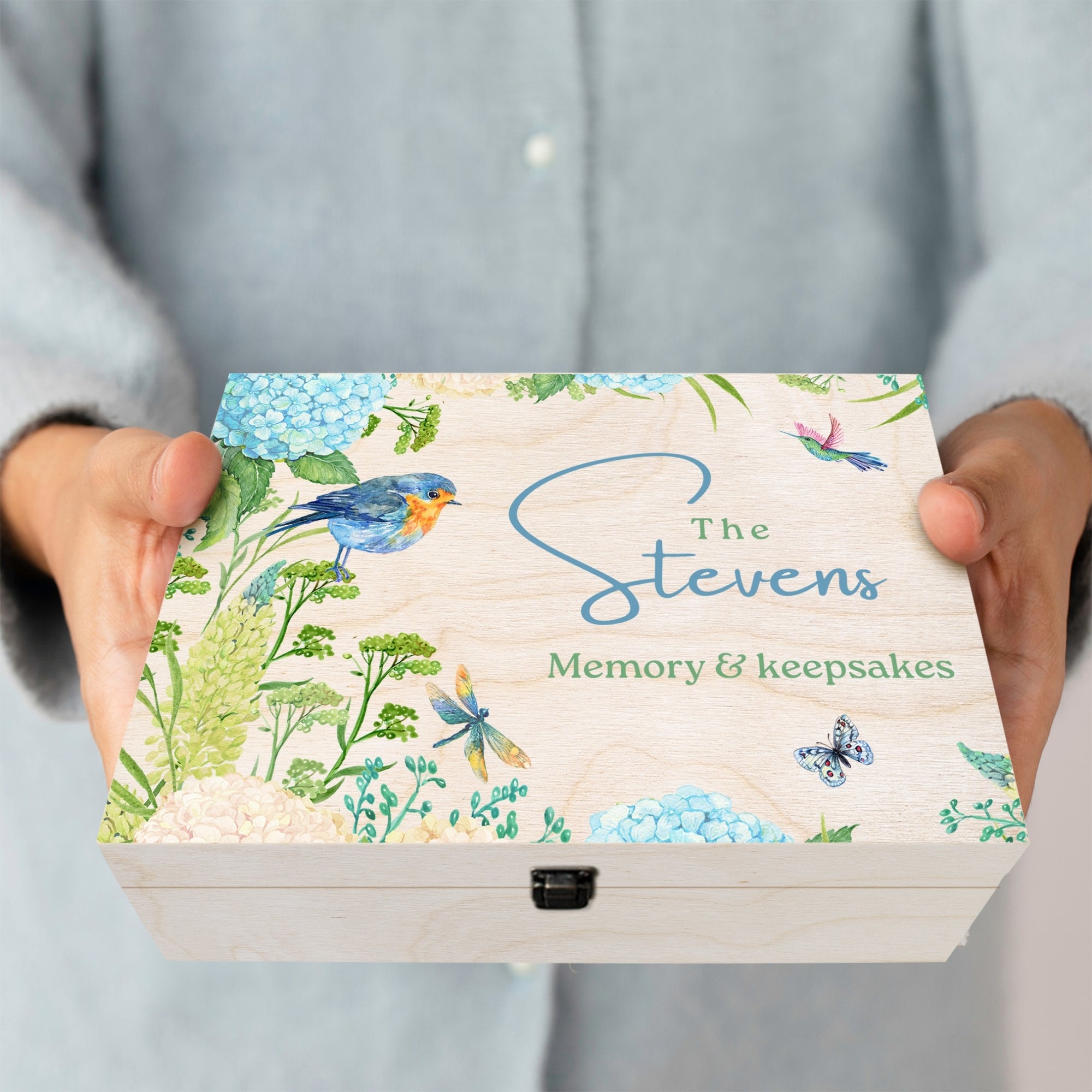 Personalised Printed Floral Wooden Keepsake Box, Custom UV Printed Memory Wedding Treasure Storage, Anniversary, Mother's Day, Birthday Gift