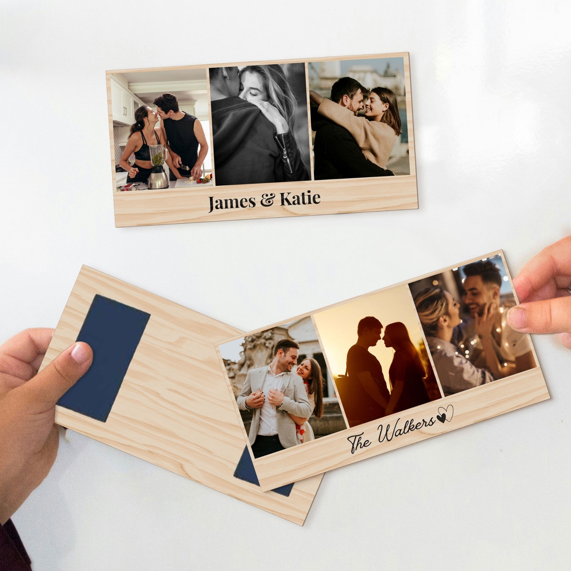 Custom Print 3 Photo Collage Wood Plaque, Personalised Bamboo Photobooth Strip, Picture Fridge Magnet, Anniversary, Birthday, Mum, Dad Gift