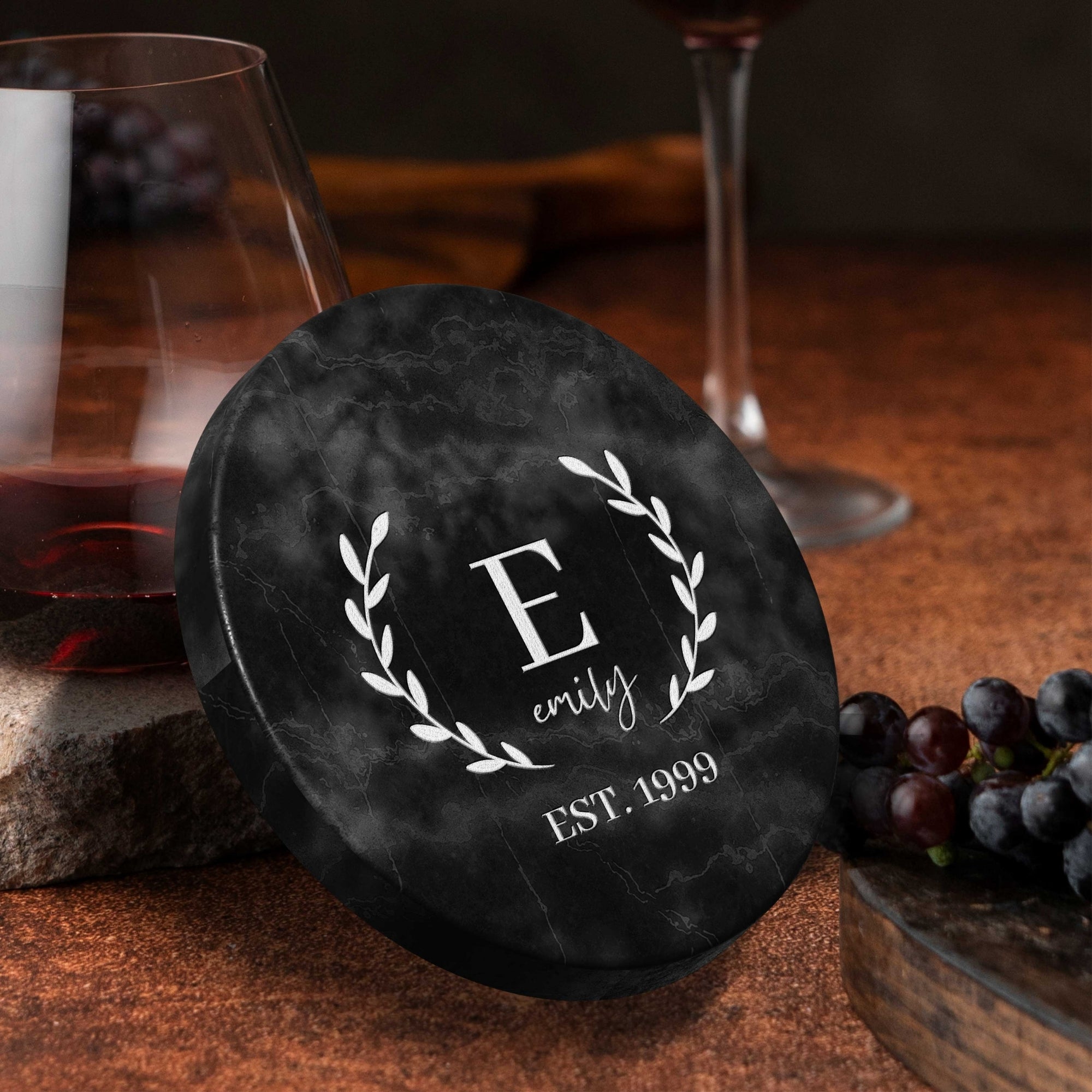 Custom Engraved Round Marble Coaster, Personalised Drink Mat, Wedding Favours/ Anniversary / Housewarming/ Birthday/Teacher/ Corporate Gift