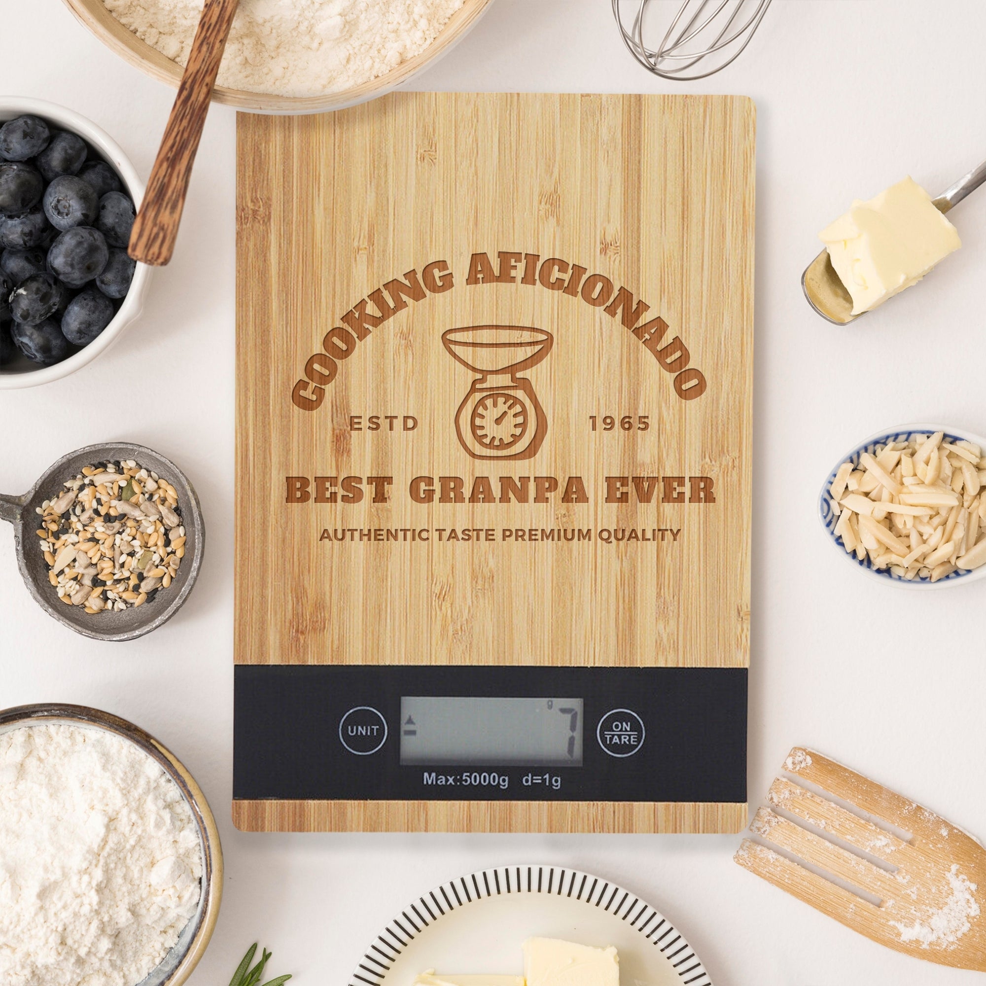 Custom Engraved Bamboo Kitchen Scale, Personalised Digital Electronic Weighing, Mother's Day, Corporate Housewarming, Chef Kitchenware Gift