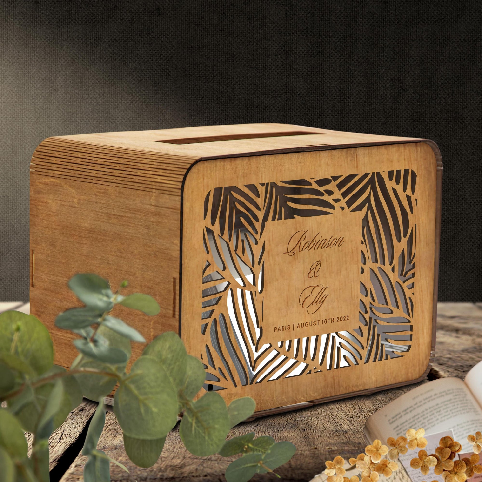 Custom Made Laser Cut & Engraved Plywood Wishing Well Box, Personalised Name & Date Money, Envelope, Card Boxes, Rustic Wedding Memory Keepsake Gift