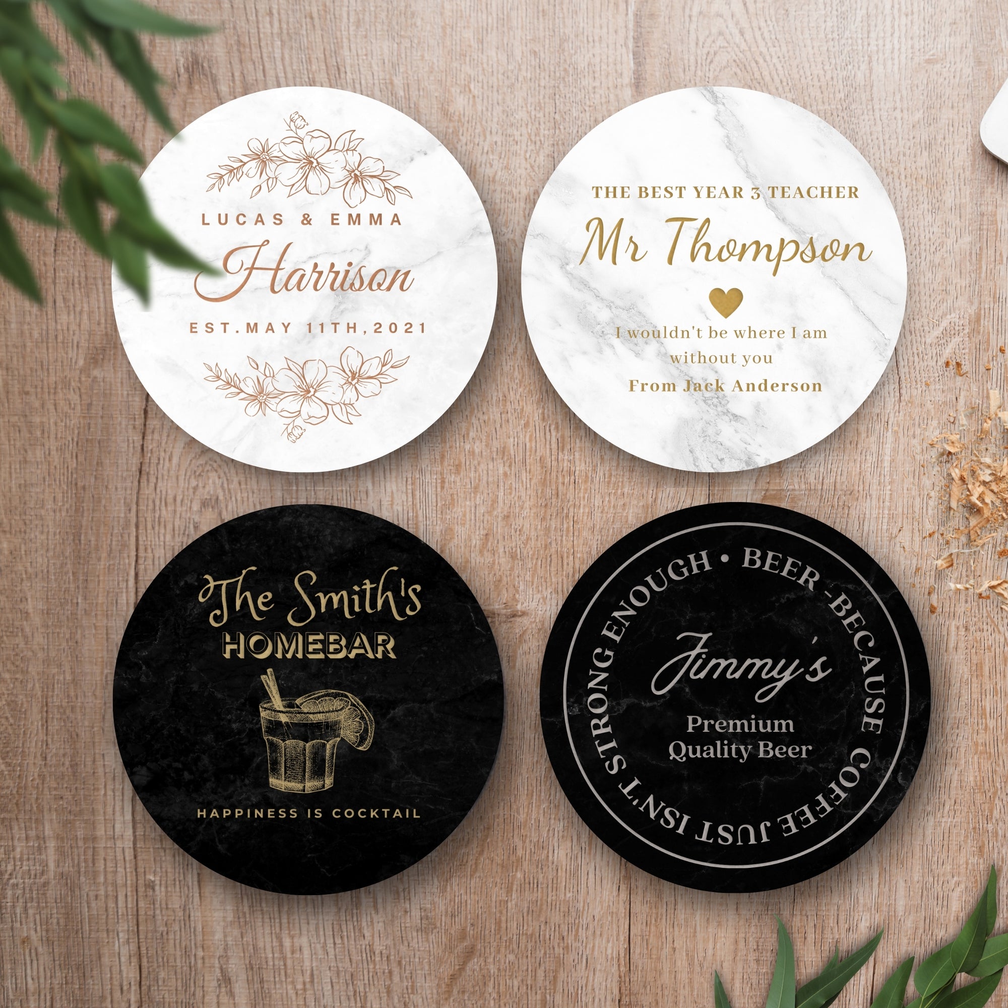 Engraved Metallic Paint Marble Coaster, Personalised Drink Mat, Wedding Favour/ Anniversary / Housewarming/ Birthday/Teacher/ Corporate Gift