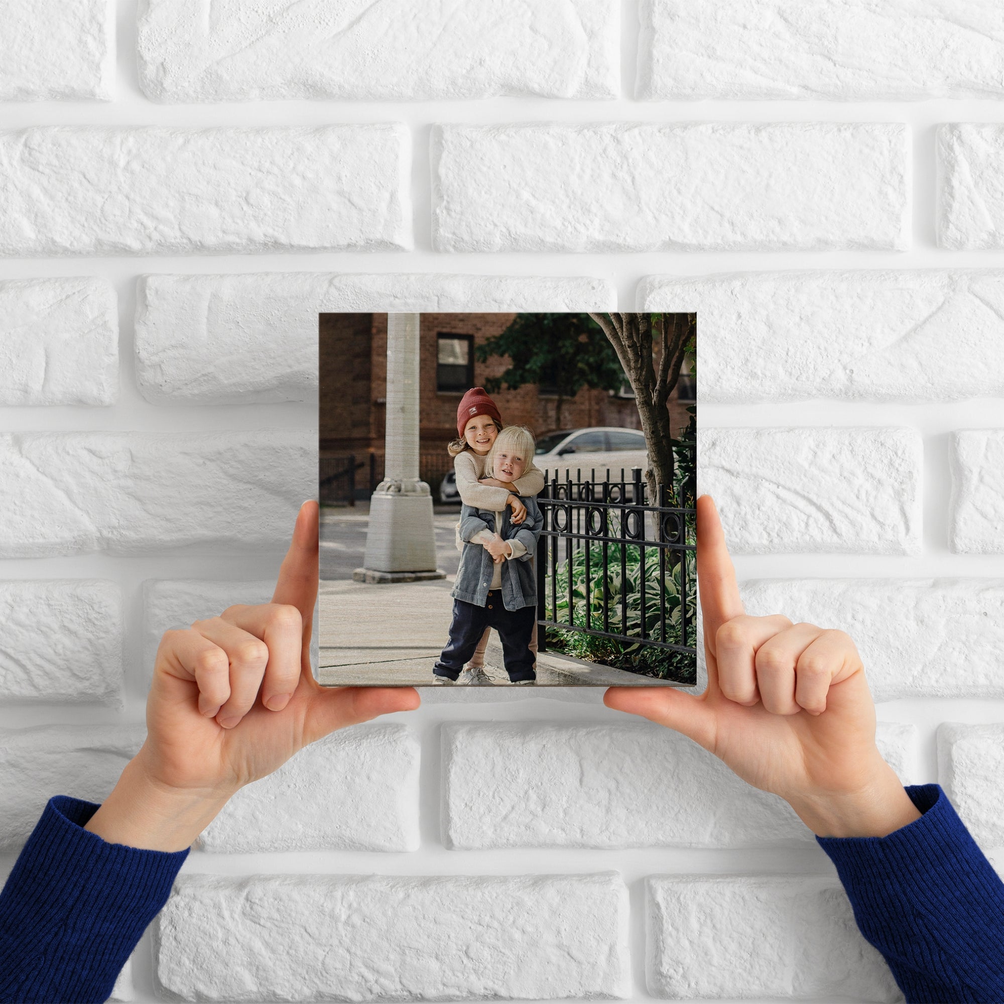 Personalised Wooden Photo Block Square, Custom UV Print Freestanding Table Display Memory Blocks, Image Gallery Wall Decor Housewarming Gift