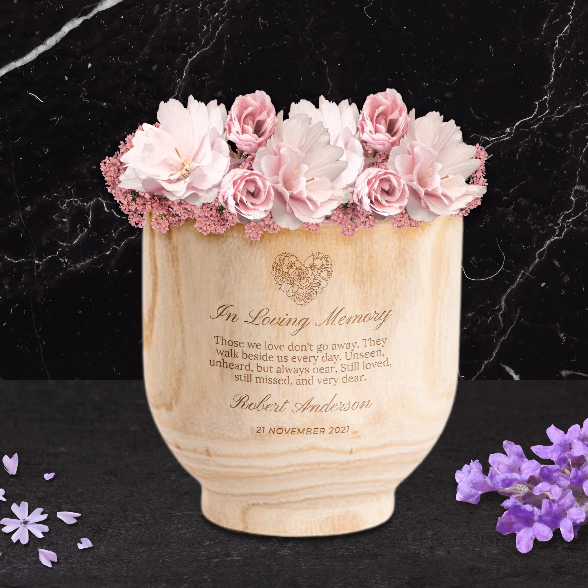 Personalised Small Wooden Cylinder Planter, Engraved Flower Pot, Customised Logo Timber Vase, Memorial, Wedding, Birthday, Anniversary, Housewarming, Mother's Day, Teacher, Nan, Garden Lover's Gift,