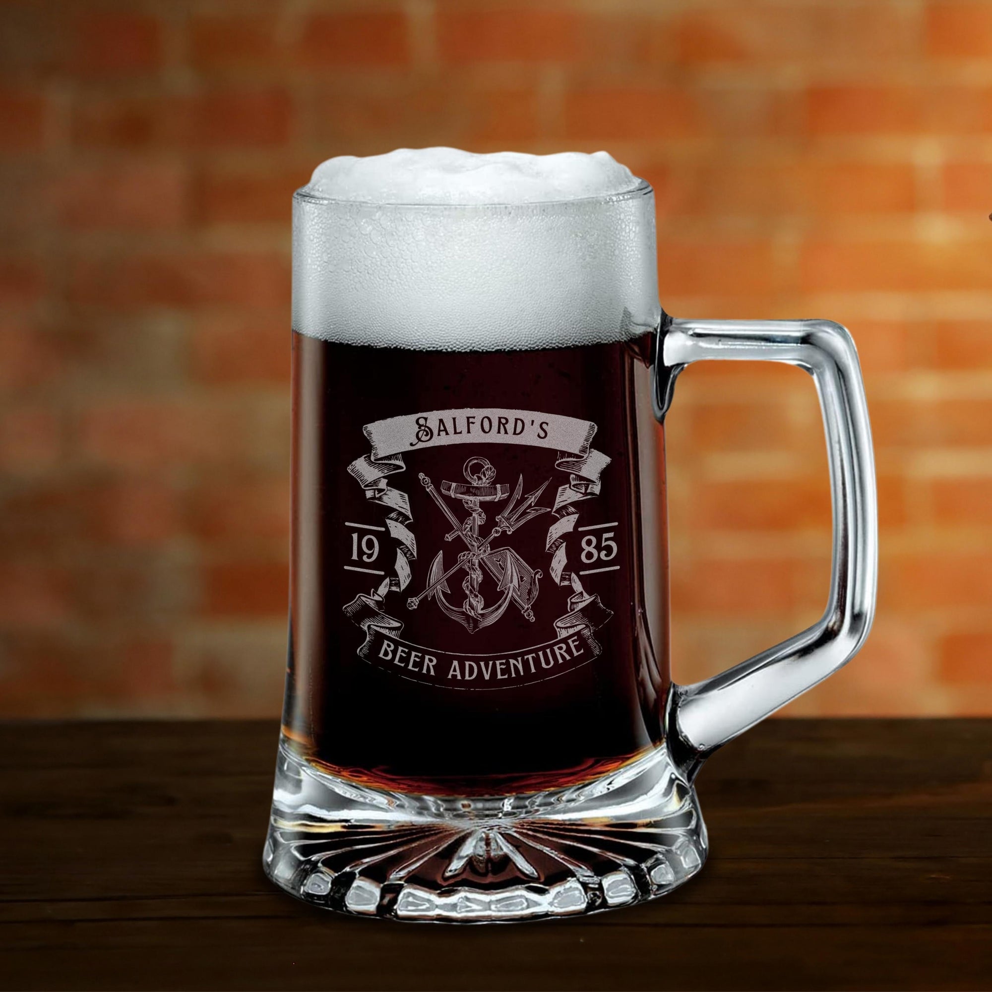 Personalised 510ml Italian Beer Tankard Glass, Engraved Brewery Mug, Custom Logo Tumbler, Dad, Housewarming Gift, Wedding Groomsmen Favour