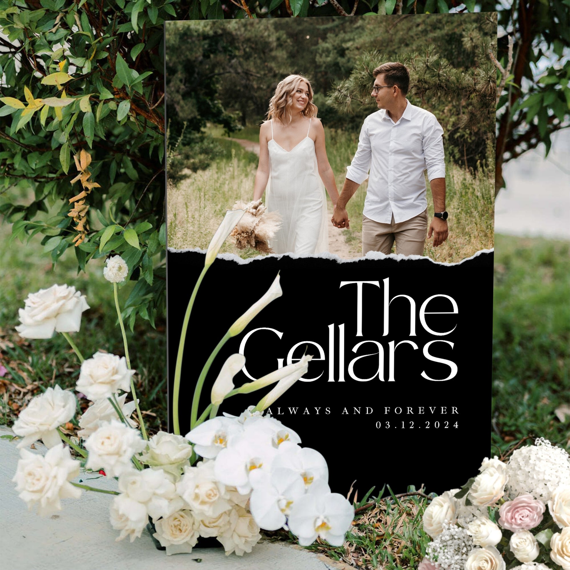 Personalised Couple Names & Photo Acrylic Reception Wedding Signage, Custom Print Picture Mirror Welcome Sign, Engagement, Anniversary Decor