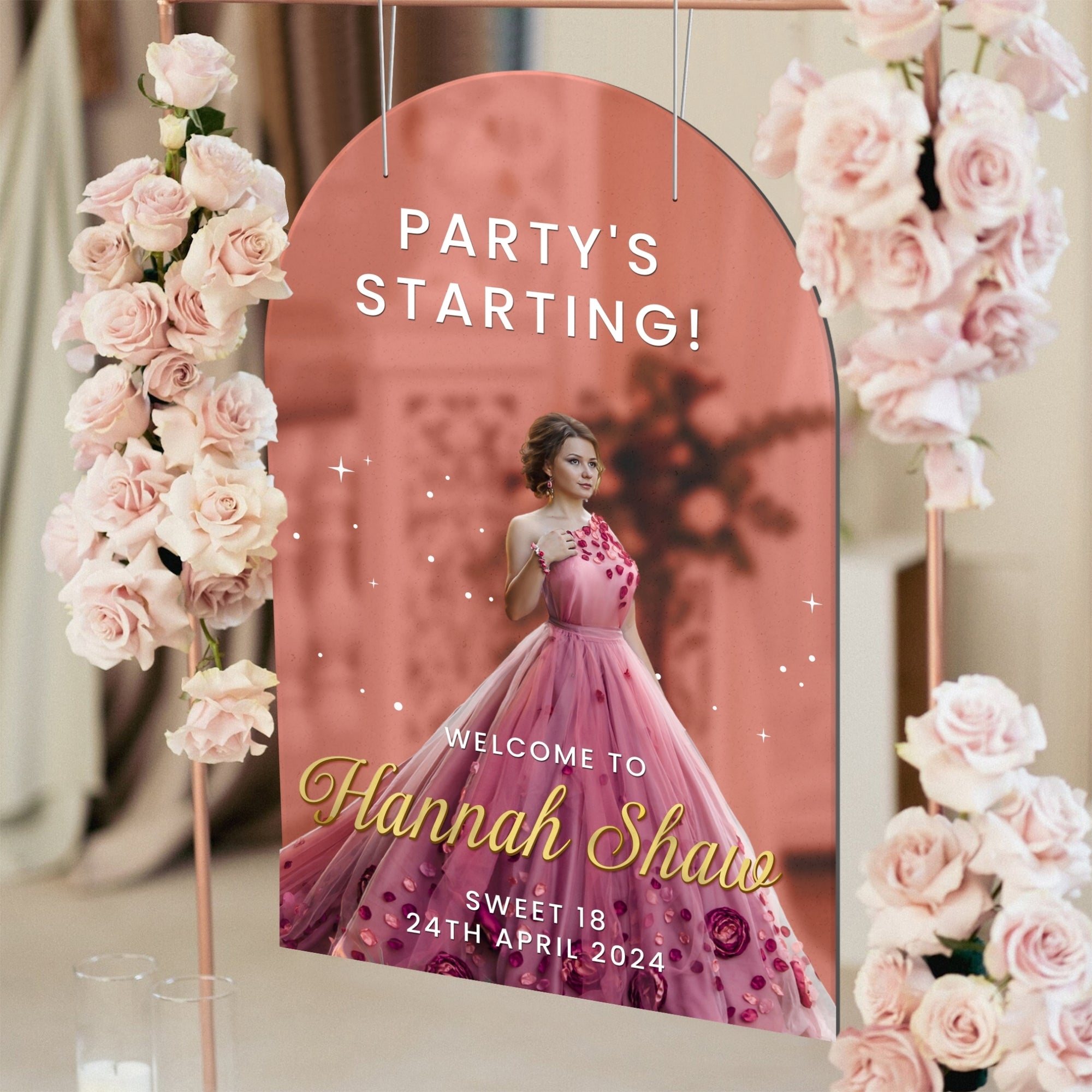 Personalised 3D Photo Birthday Party Welcome Mirror Acrylic Arch Sign Custom Print Picture Reception Event Signage Christening Baptism Decor