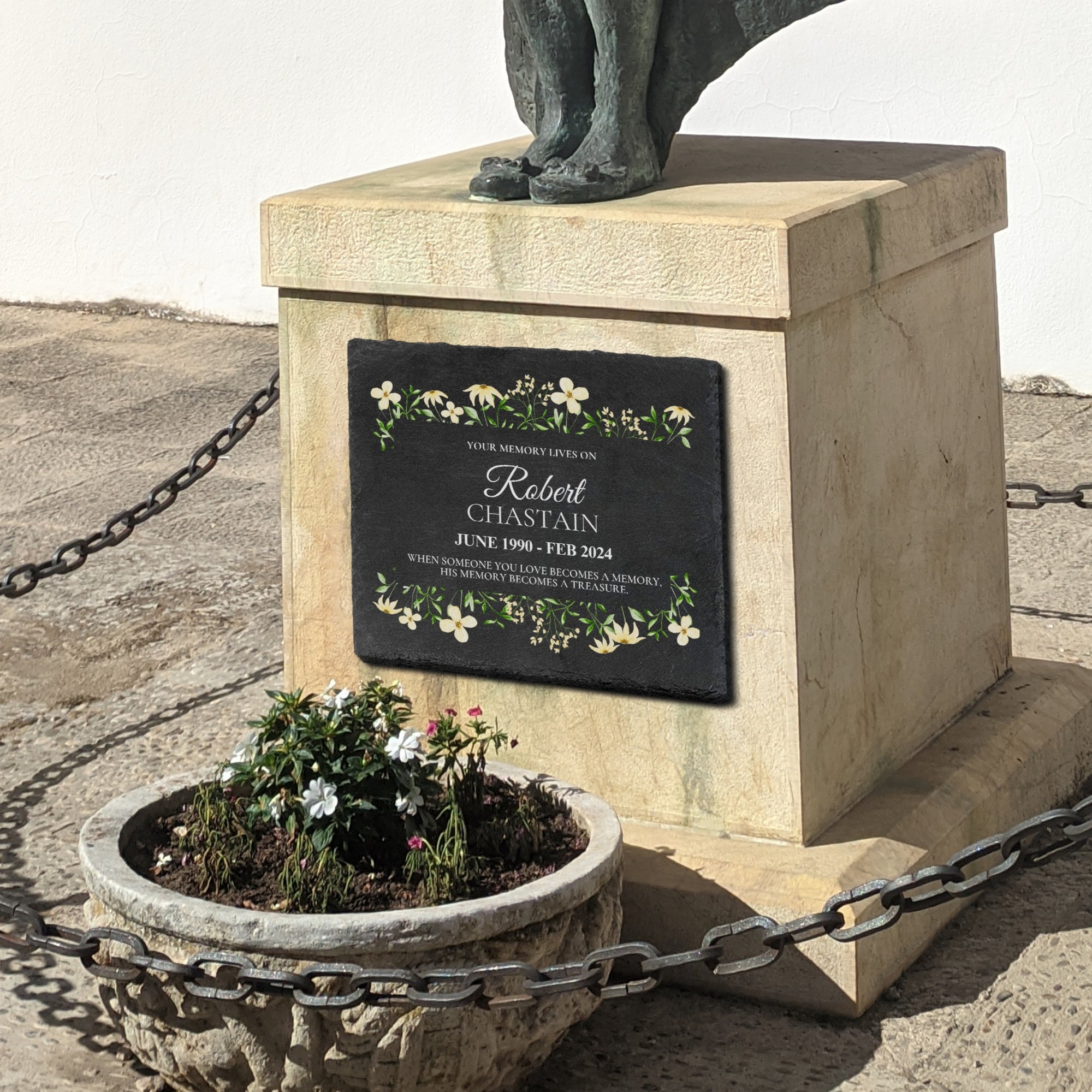 Personalised Photo Memorial Square Slate Sign Custom Print In Loving Memory Garden Stone Funeral Cemetery Plaque Display Loss Love Pray Gift