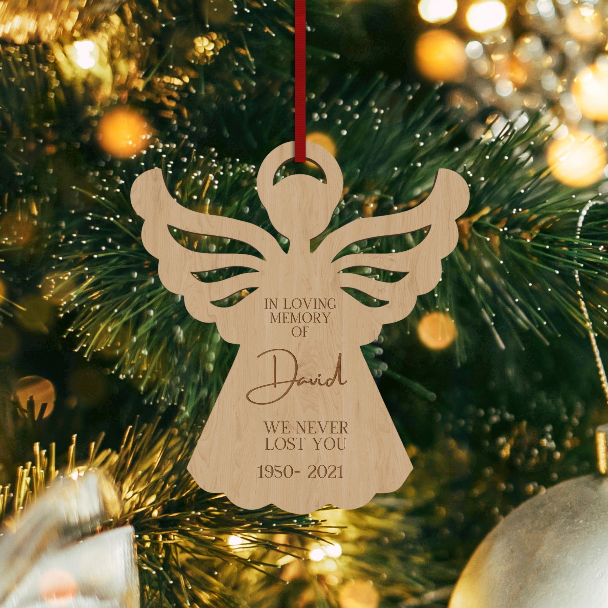 Personalised Angel Christmas Tree Ornament, Heaven Memorial Mirror Acrylic Engraved Custom Name Forever In Our Heart, In Loving Xmas Baubles