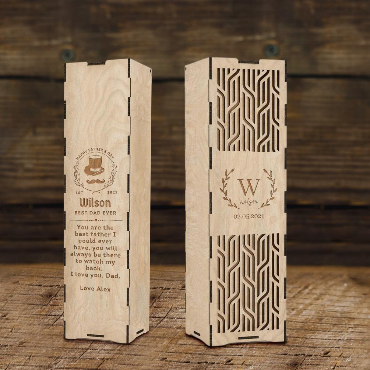 Custom Made Laser Cut & Engraved Wooden Decorative Wine Box, Personalised Plywood/ MDF Name/ Logo Wedding, Birthday, Corporate Wine Bottle Gift Boxes