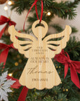 Personalised Angel Christmas Tree Ornament, Heaven Memorial Mirror Acrylic Engraved Custom Name Forever In Our Heart, In Loving Xmas Baubles