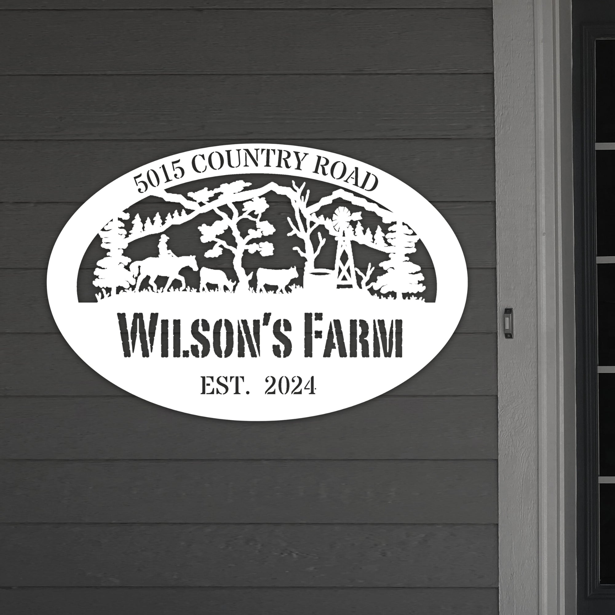 Custom Acrylic Farm House Scenery Hoop Sign, Personalised Rustic Horse & Cow Signage, Backyard/ Patio Deck Ranch Wall Art, Housewarming Gift