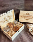 Personalised Mountain Whiskey Glasses & Acacia Coasters Pair Set in Custom Engraved Wooden Box, Dad Best Man Groomsman Proposal Wedding Gift