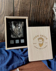 Personalised Wooden Whiskey Gift Box, 280ml Twisted Whiskey Glass, Ice Stones, Coaster, Custom Engraved Wedding Barware, Dad, Corporate Gift
