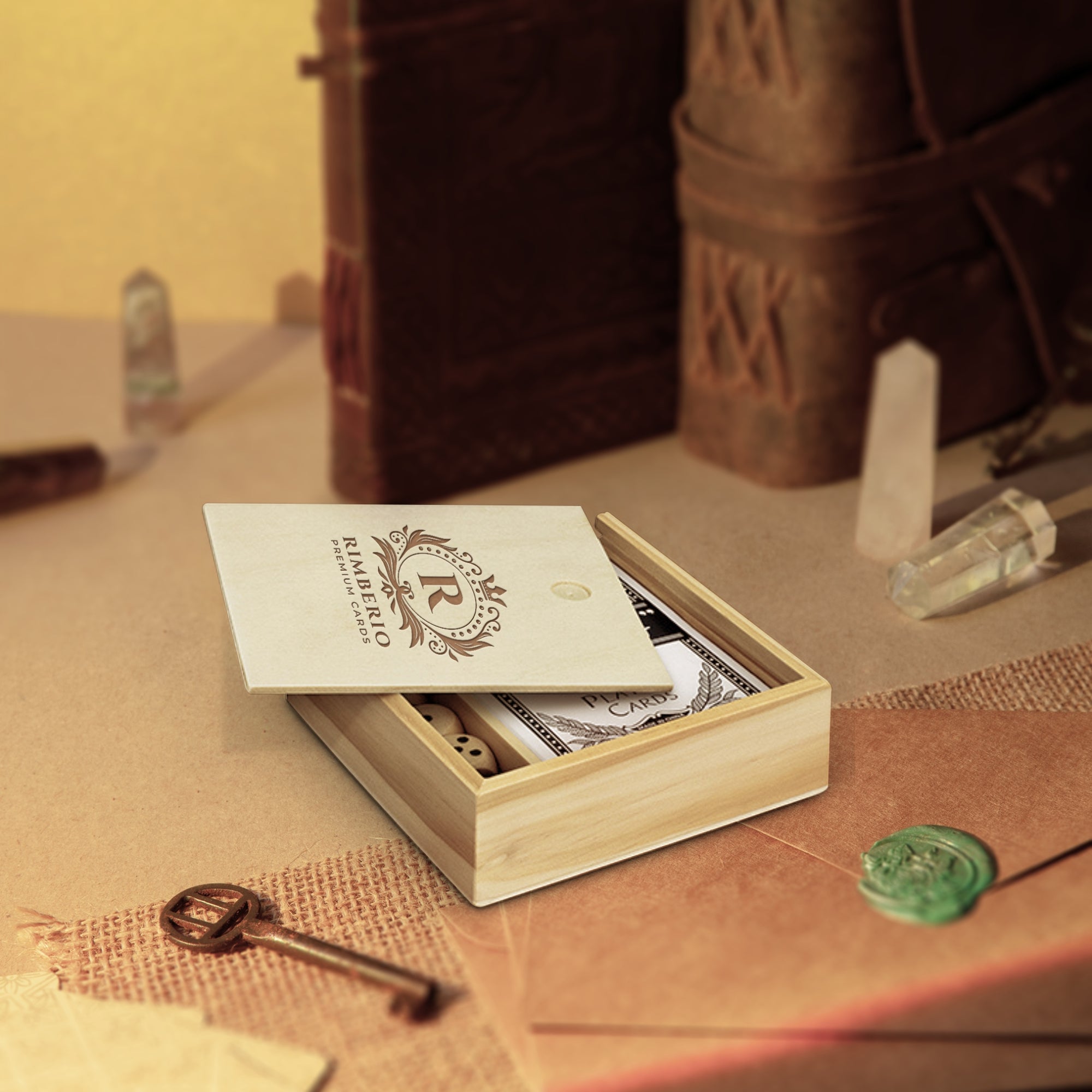 Personalised Wooden Gift Boxed Playing Card & 5 Dice Set, Engraved Deck Holder Storage, Family Party Games, Birthday, Father, Christmas Gift