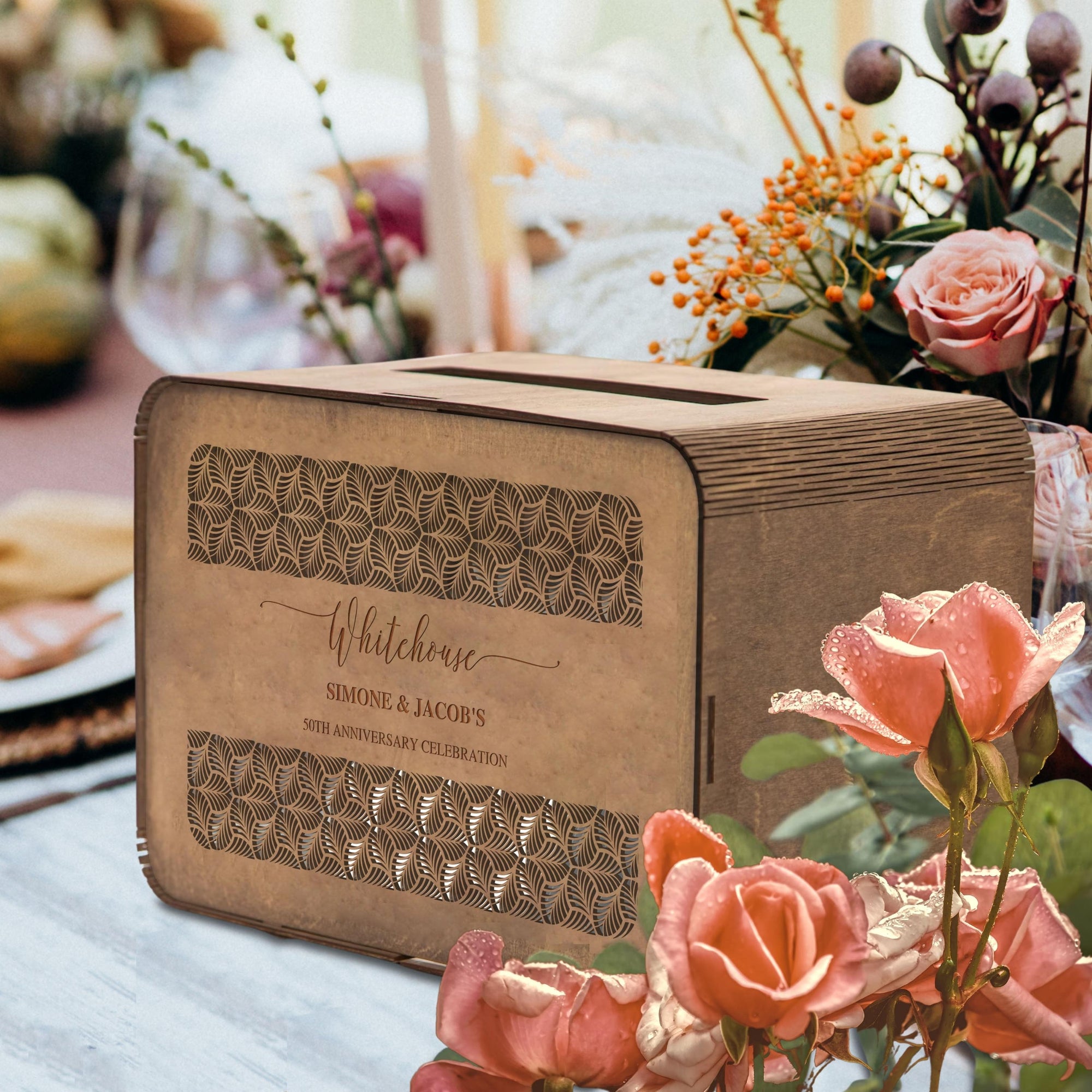 Custom Made Laser Cut & Engraved Plywood Wishing Well Box, Personalised Name & Date Money, Envelope, Card Boxes, Rustic Wedding Memory Keepsake Gift